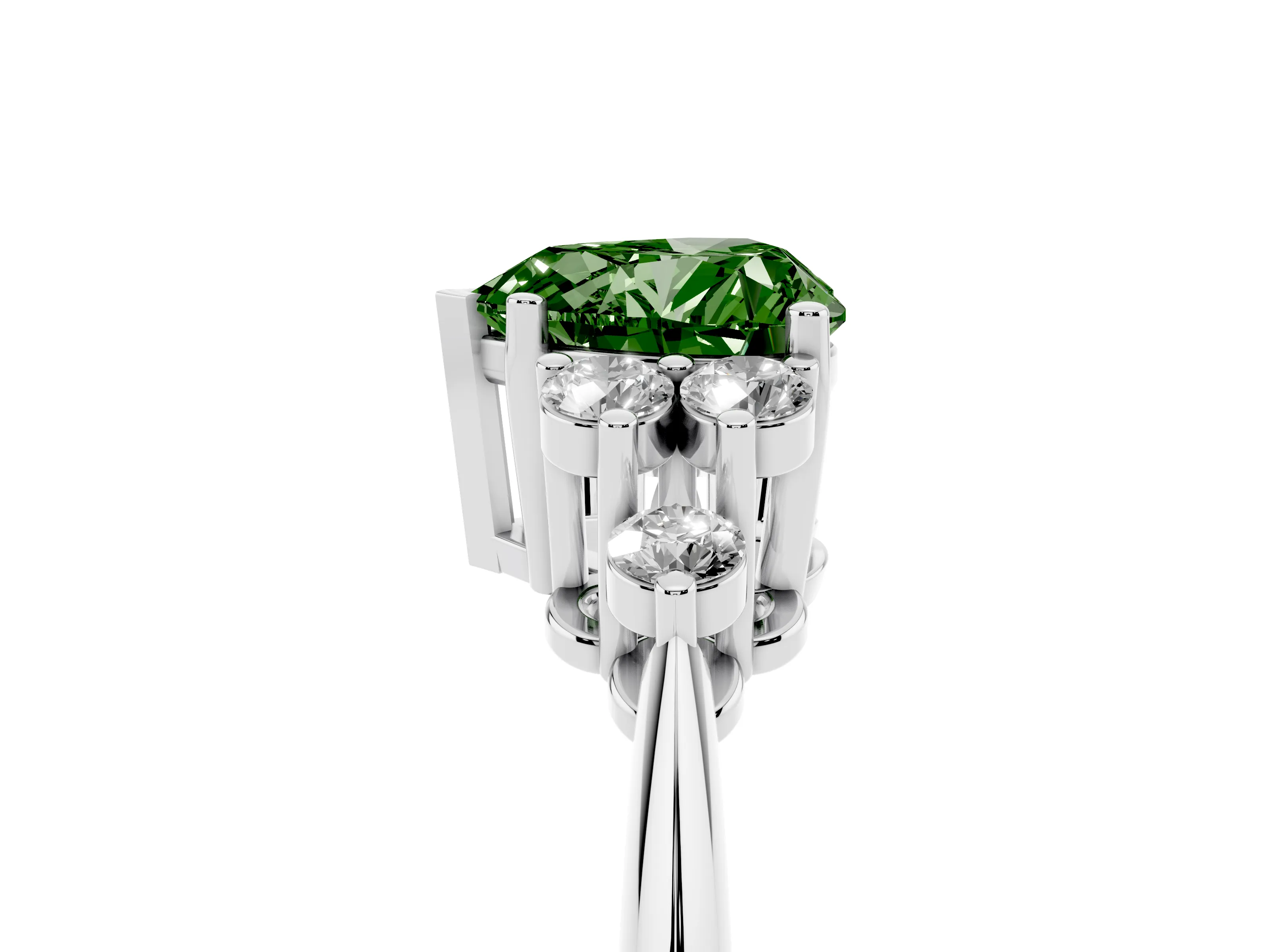 Fancy Green Heart Cut Diamond Cluster Ring Set in Silver with Plain Band and Prong Setting