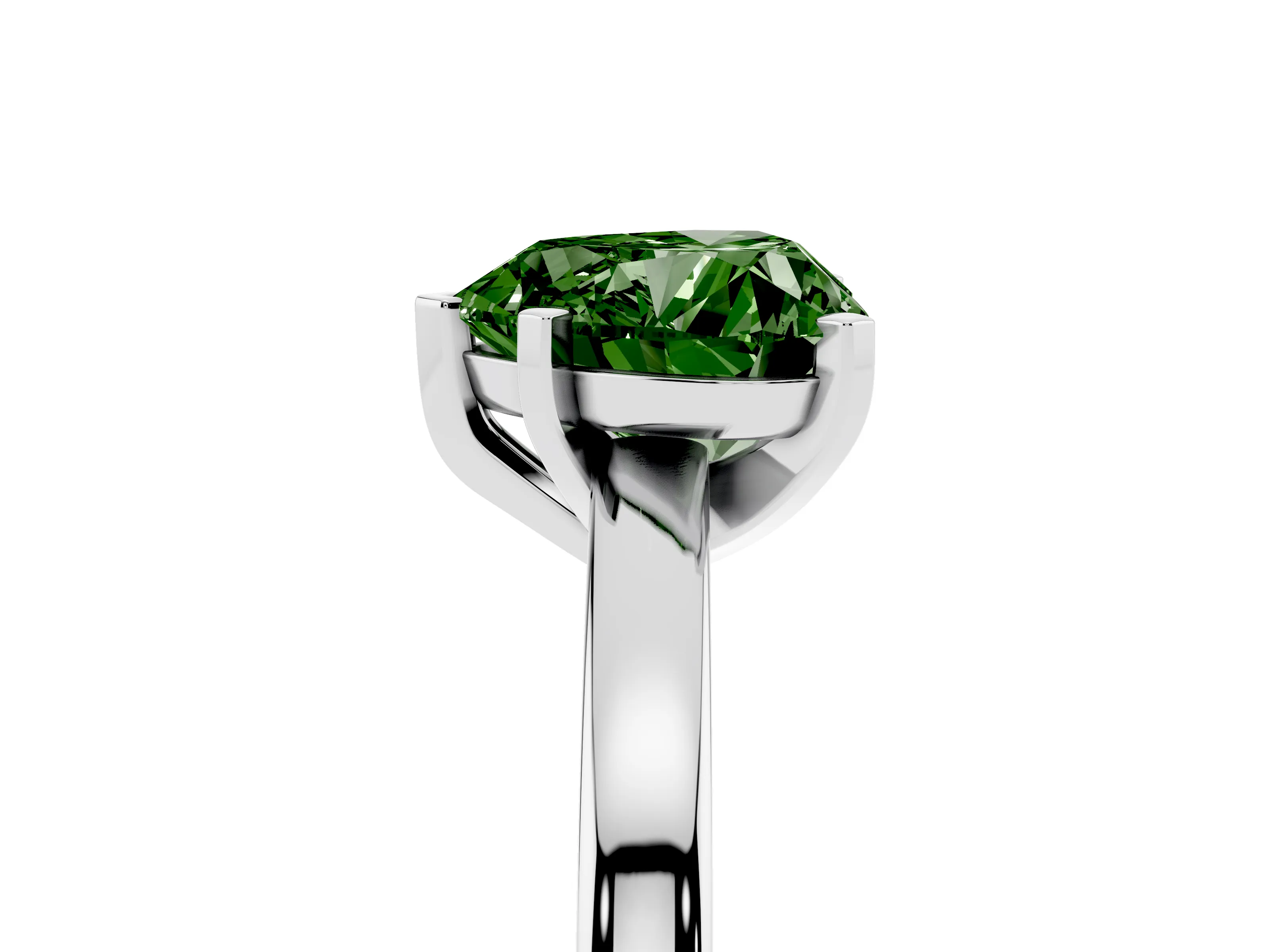 Fancy Green Heart Cut Diamond Solitaire Engagement Ring Set in White gold with Prong Setting on a Classic Band