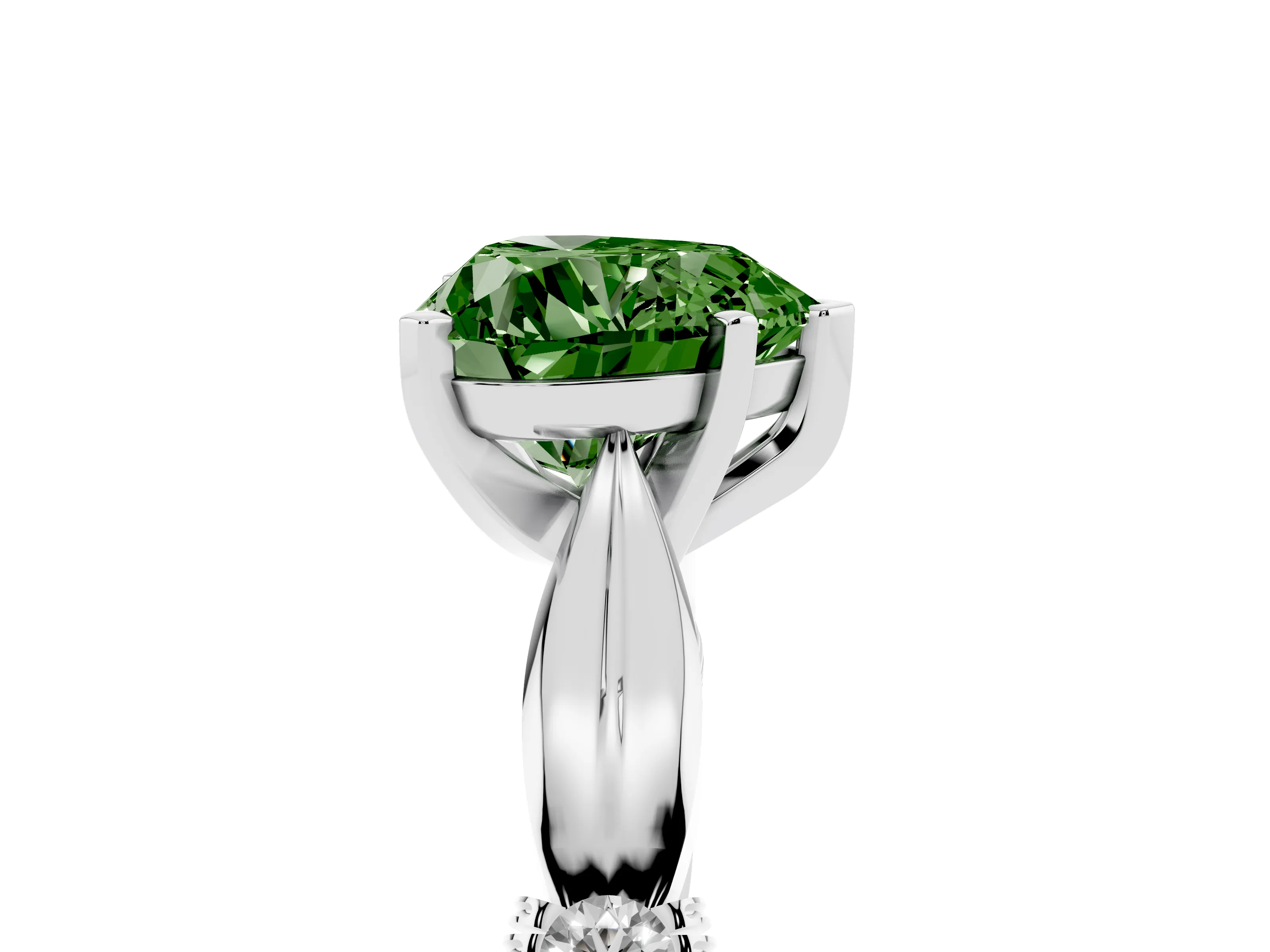 Fancy Green Heart Cut Diamond Solitaire Twisted Band Ring Set in Silver with Accent Stones and Prong Setting