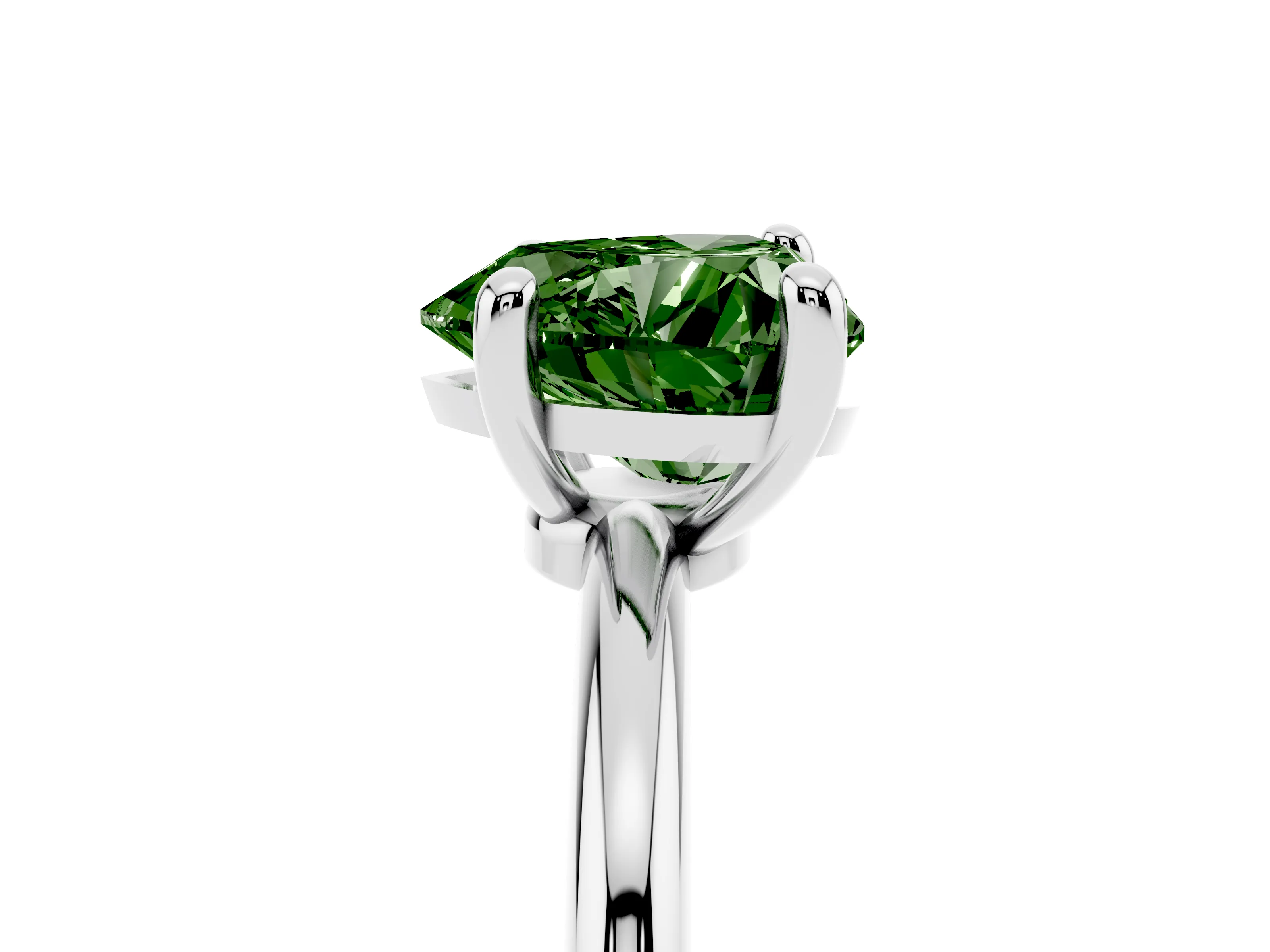 Fancy Green Heart Cut Diamond Solitaire Ring Set in Silver with Secure Prong Setting on a Classic Band