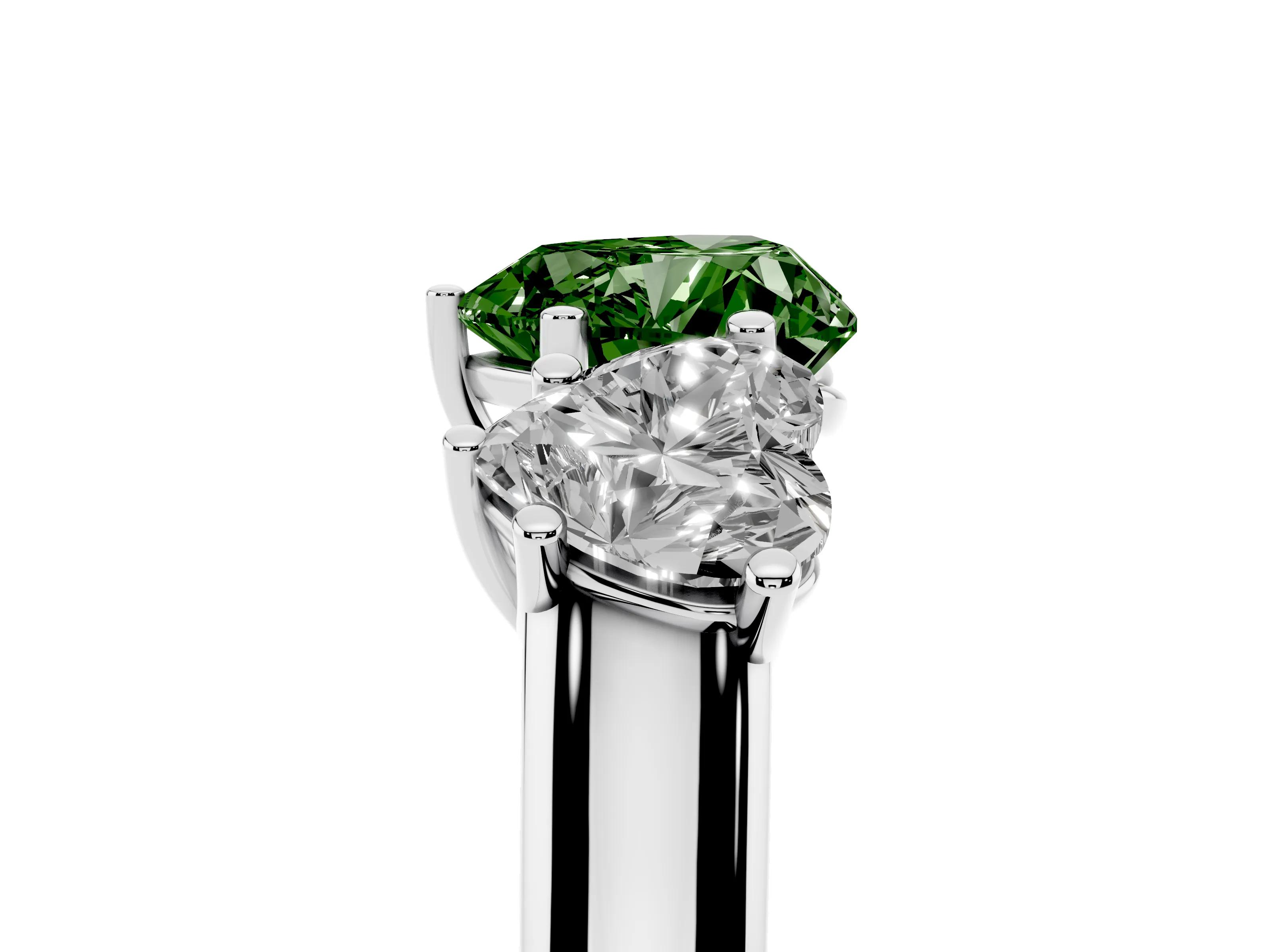 Fancy Green Heart Cut Diamond Three-Stone Ring Set in Silver with Plain Polished Band