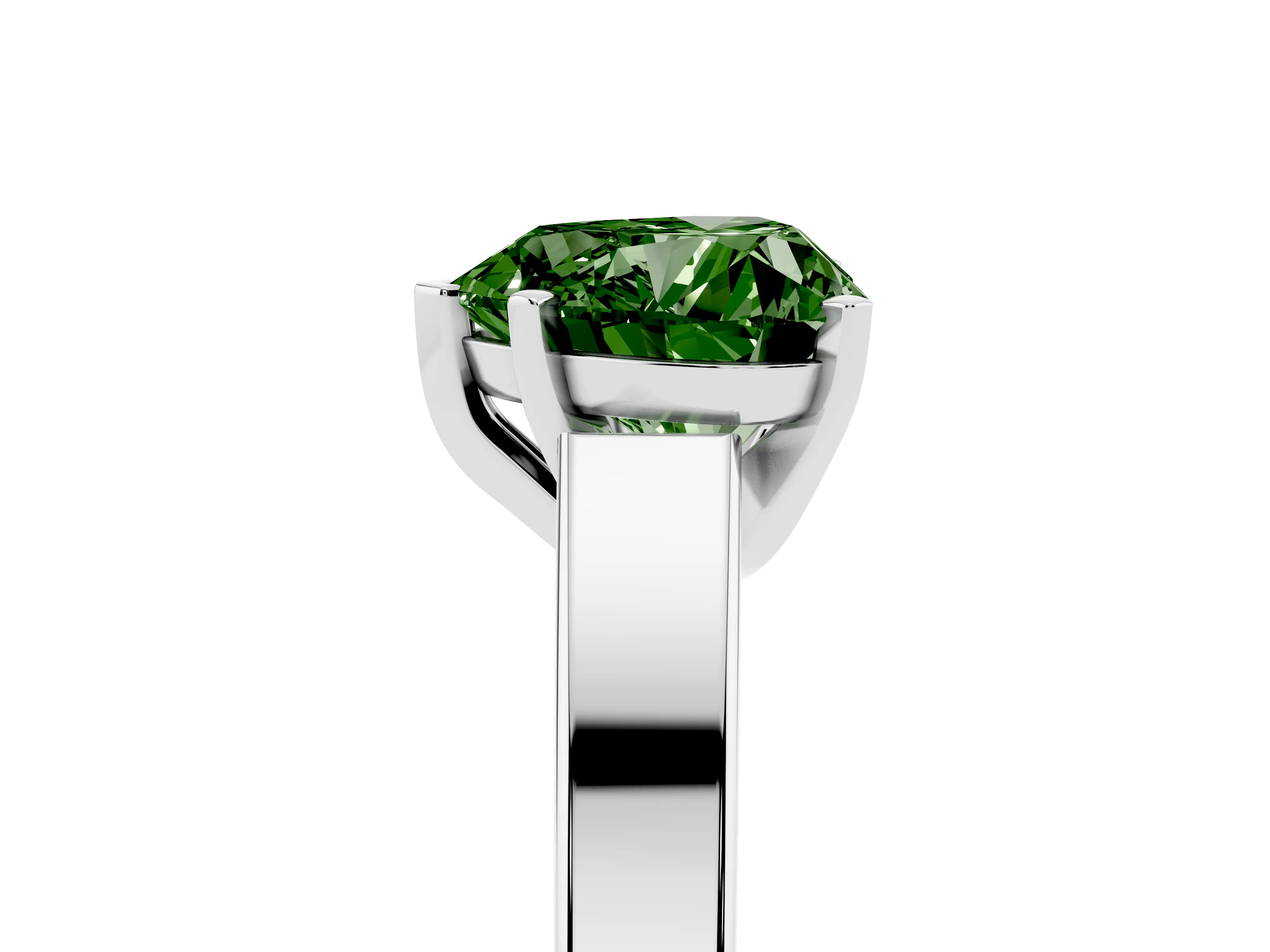 Fancy Green Heart Cut Diamond Solitaire Engagement Ring Set in White gold with Prong Setting and Tapered Band