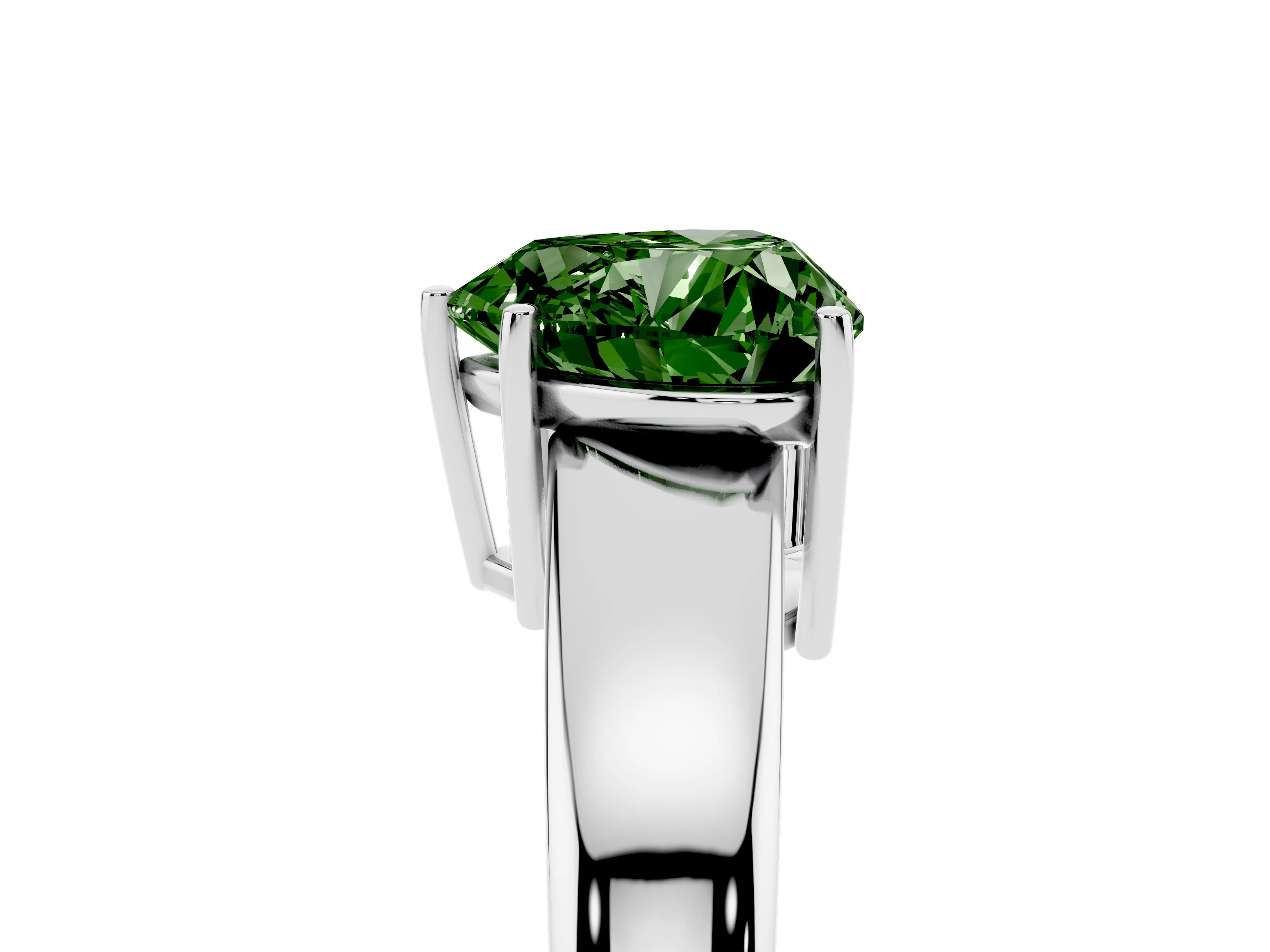 Fancy Green Heart Cut Diamond Solitaire Ring Set in Platinum with Tapered Band and Prong Setting