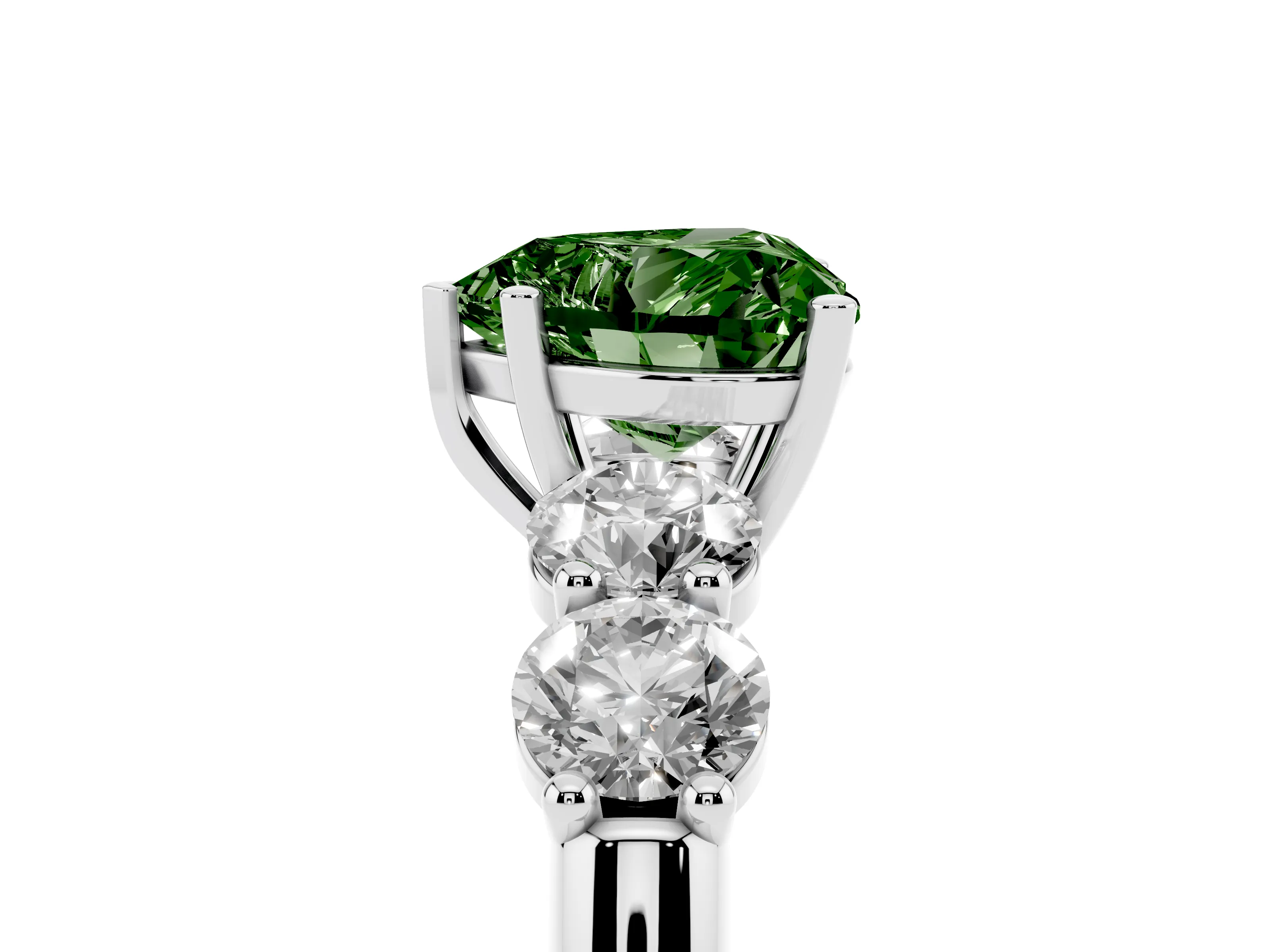 Fancy Green Heart Cut Diamond Five-Stone Prong Set Ring Set in White gold with Classic Band