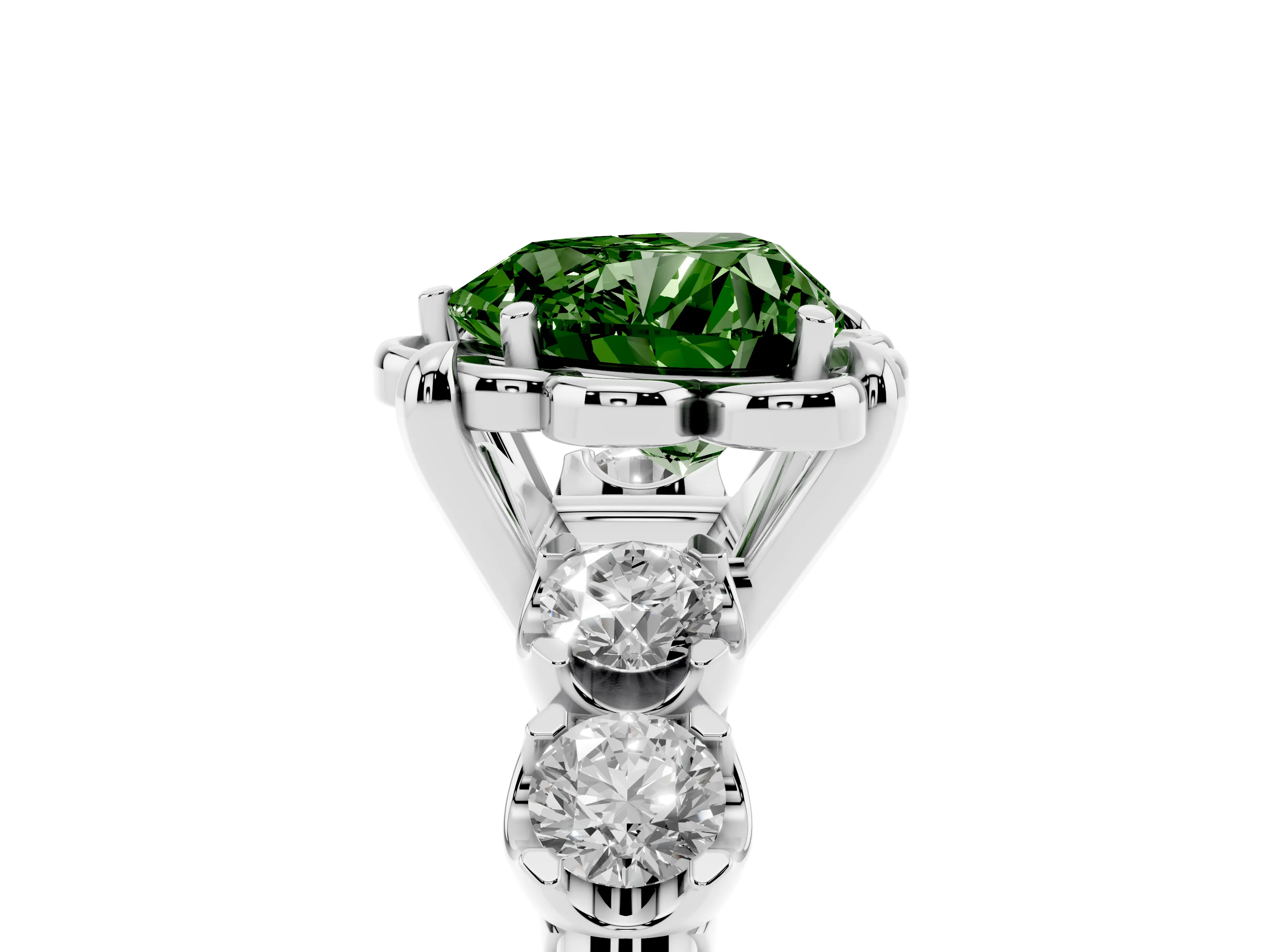 Fancy Green Heart Cut Diamond Floral Halo Ring Set in Silver with Shared Prong Band
