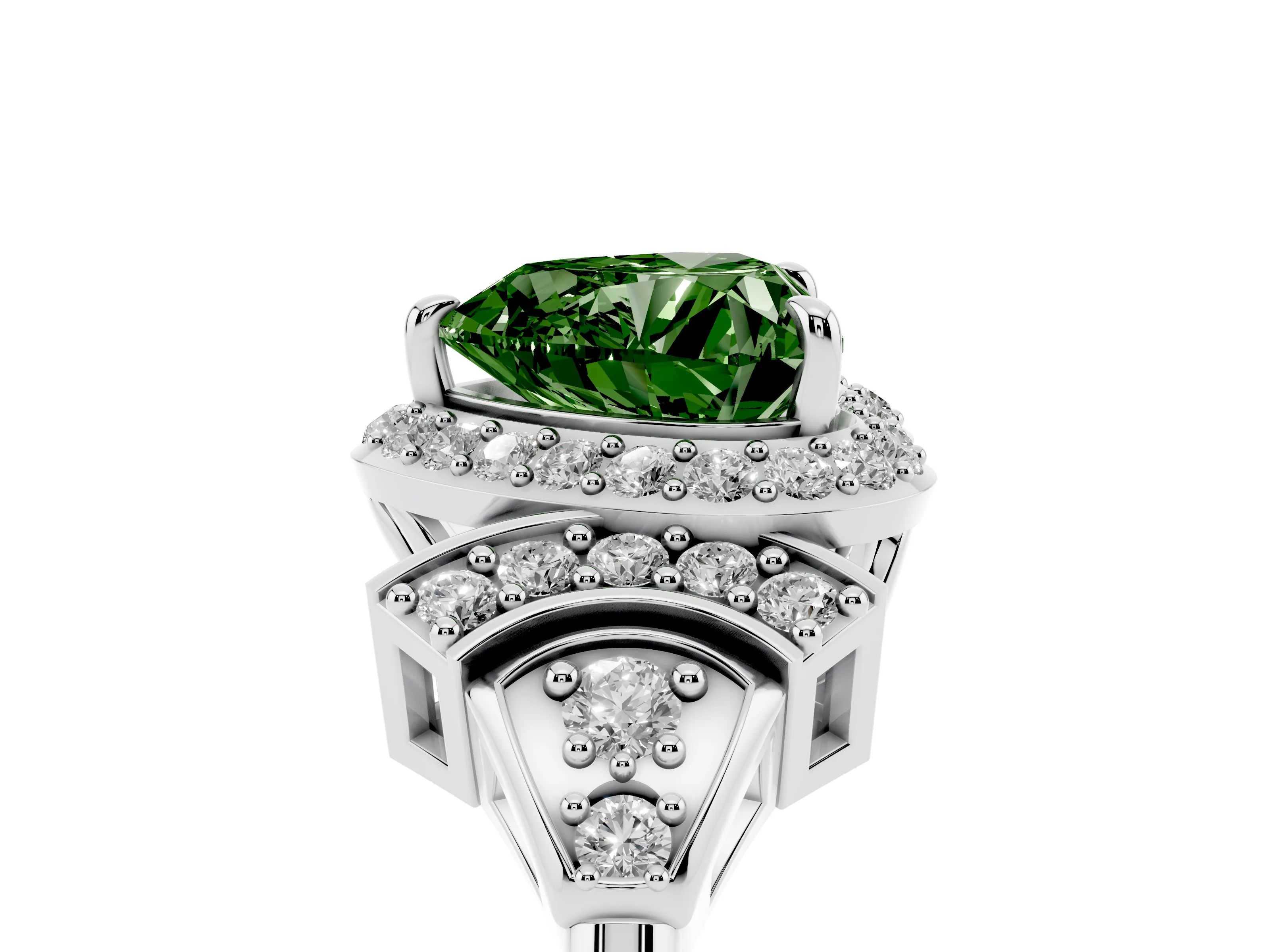 Fancy Green Heart Cut Diamond Halo Engagement Ring Set in Silver with Accent Stone Split Shank