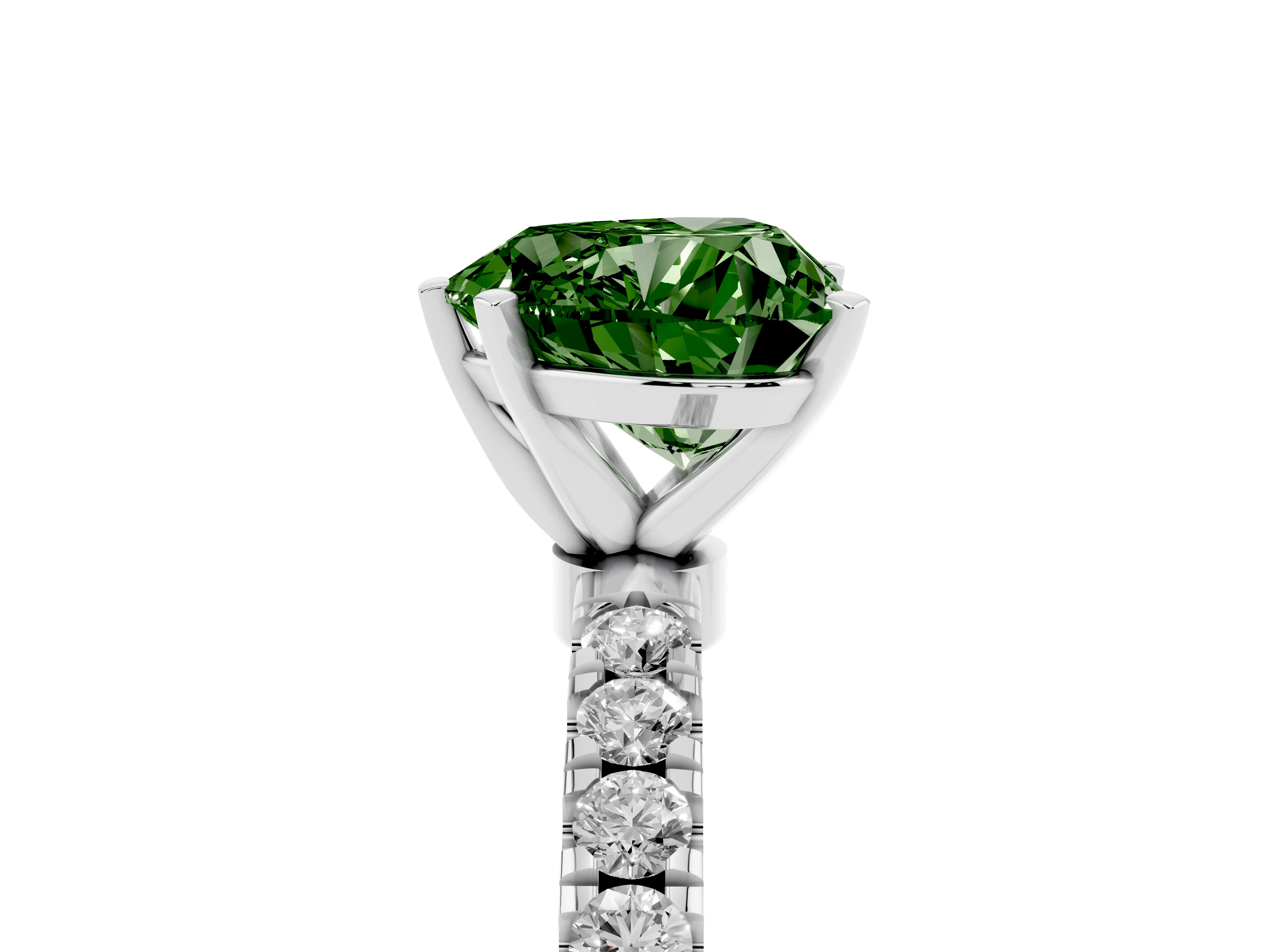 Fancy Green Heart Cut Diamond Solitaire Ring Set in Silver with Pavé Accents and Prong Setting