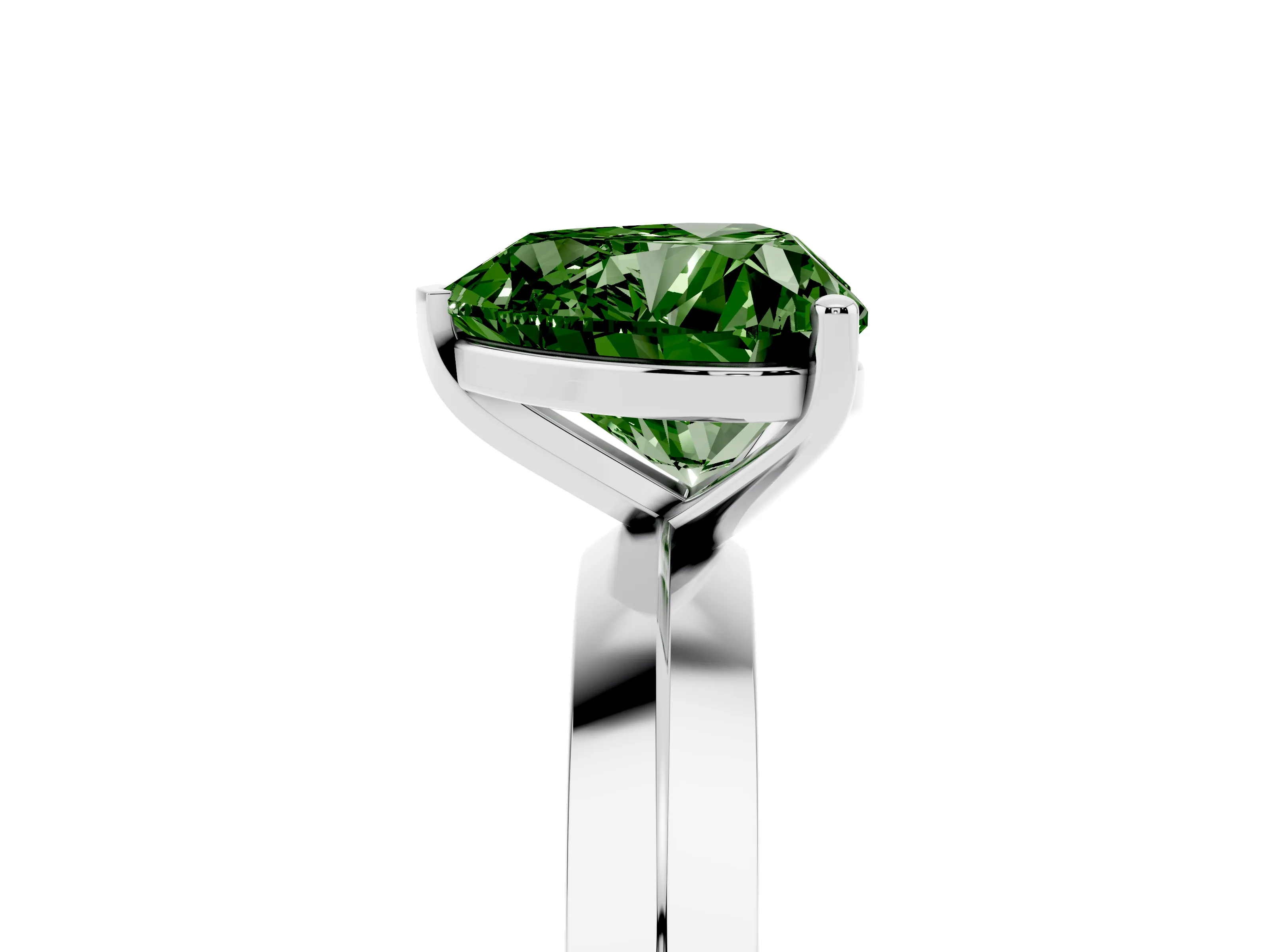 Fancy Green Heart Cut Diamond Solitaire Engagement Ring Set in Silver with Flat Band and Prong Setting