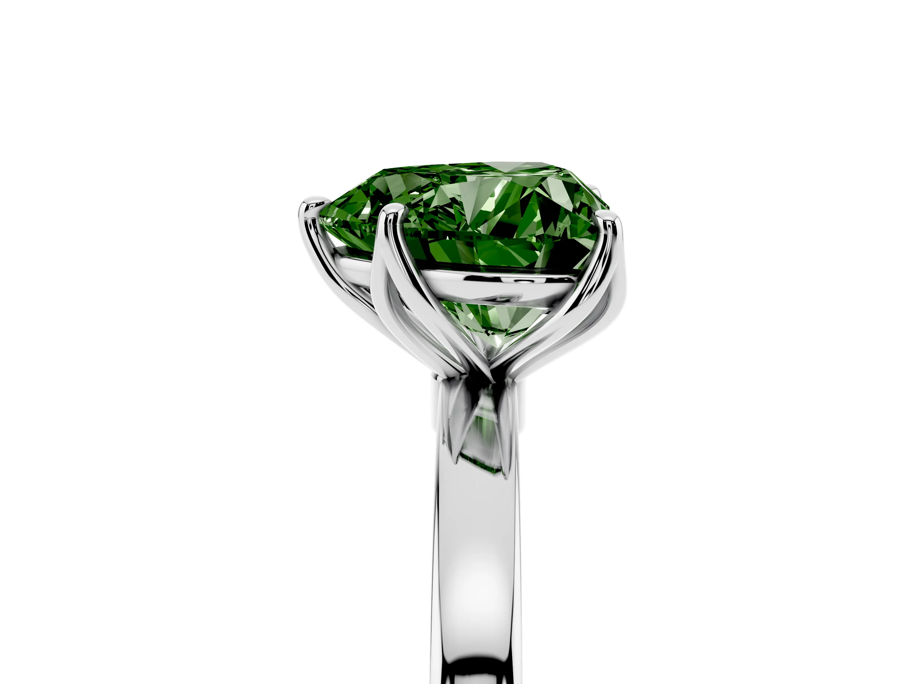 Fancy Green Heart Cut Diamond Solitaire Ring Set in White gold with Prong Setting and Thin Polished Band