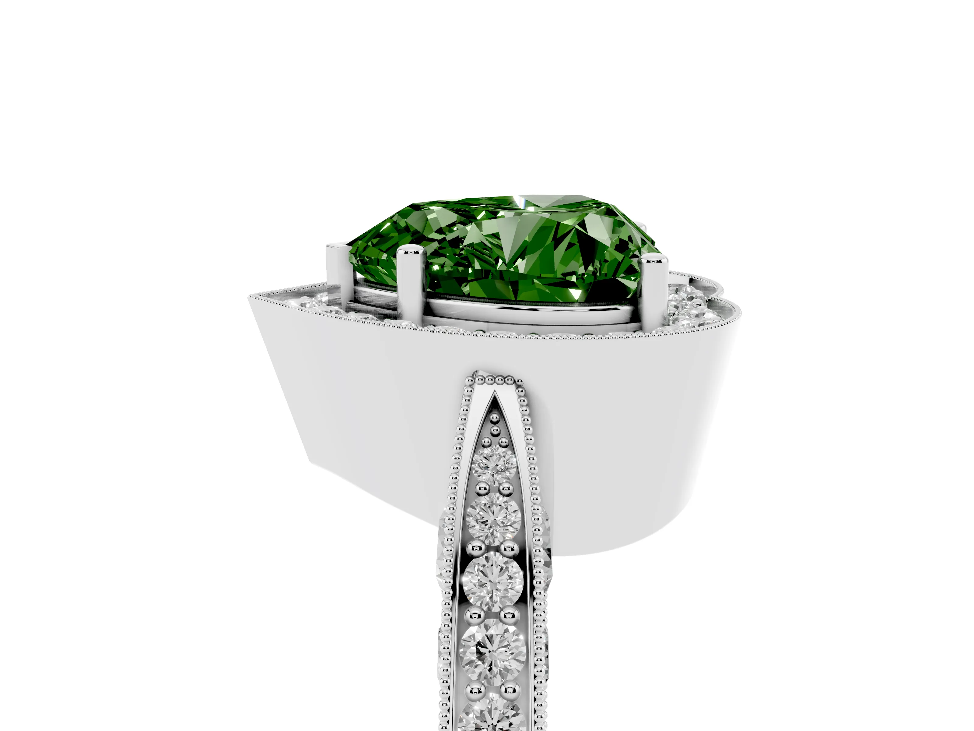 Fancy Green Heart Cut Diamond Halo Engagement Ring Set in Silver with Accent Split Shank Band