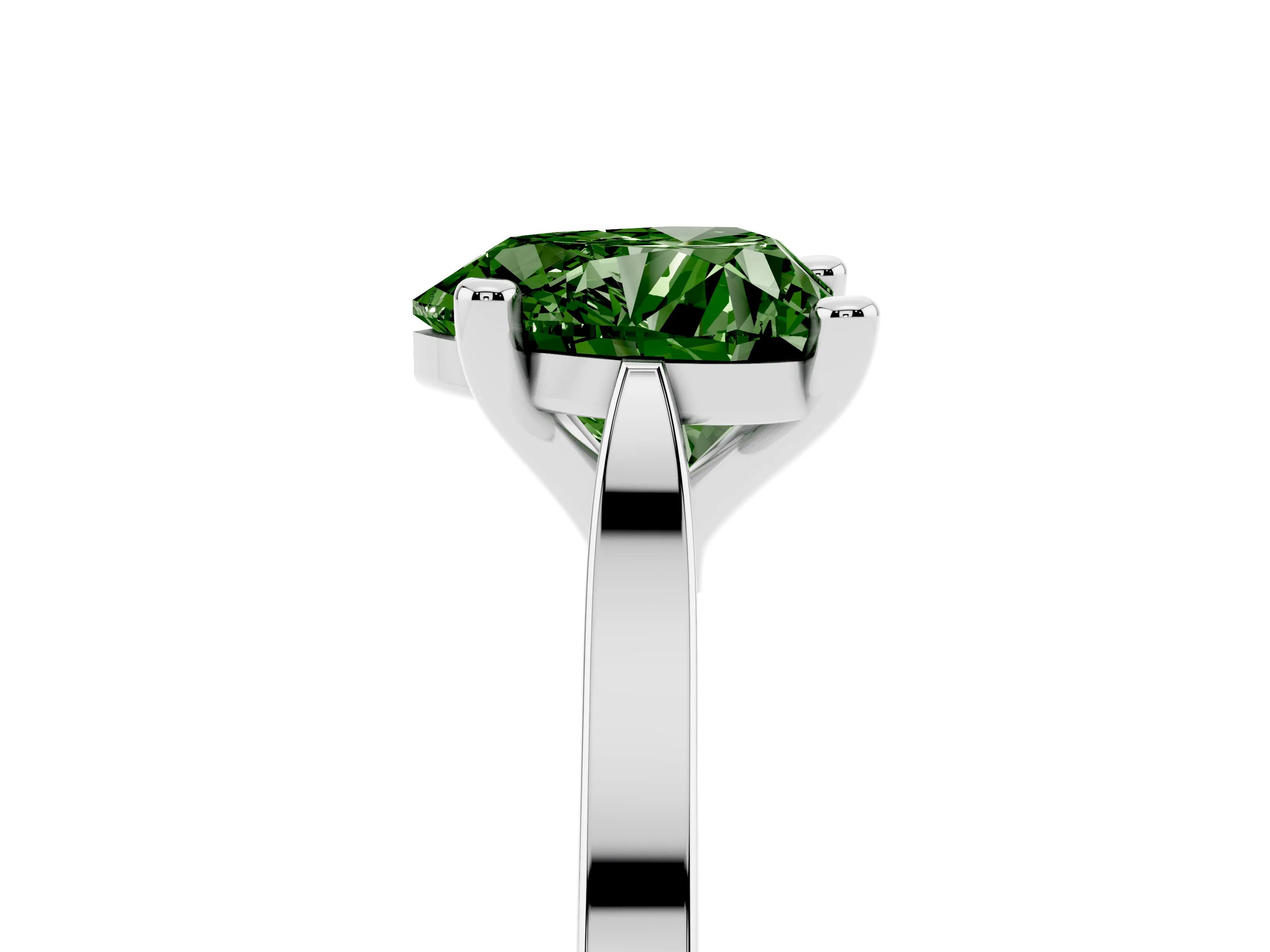 Fancy Green Heart Cut Diamond Solitaire Ring Set in Platinum with Prong Setting and Tapered Band