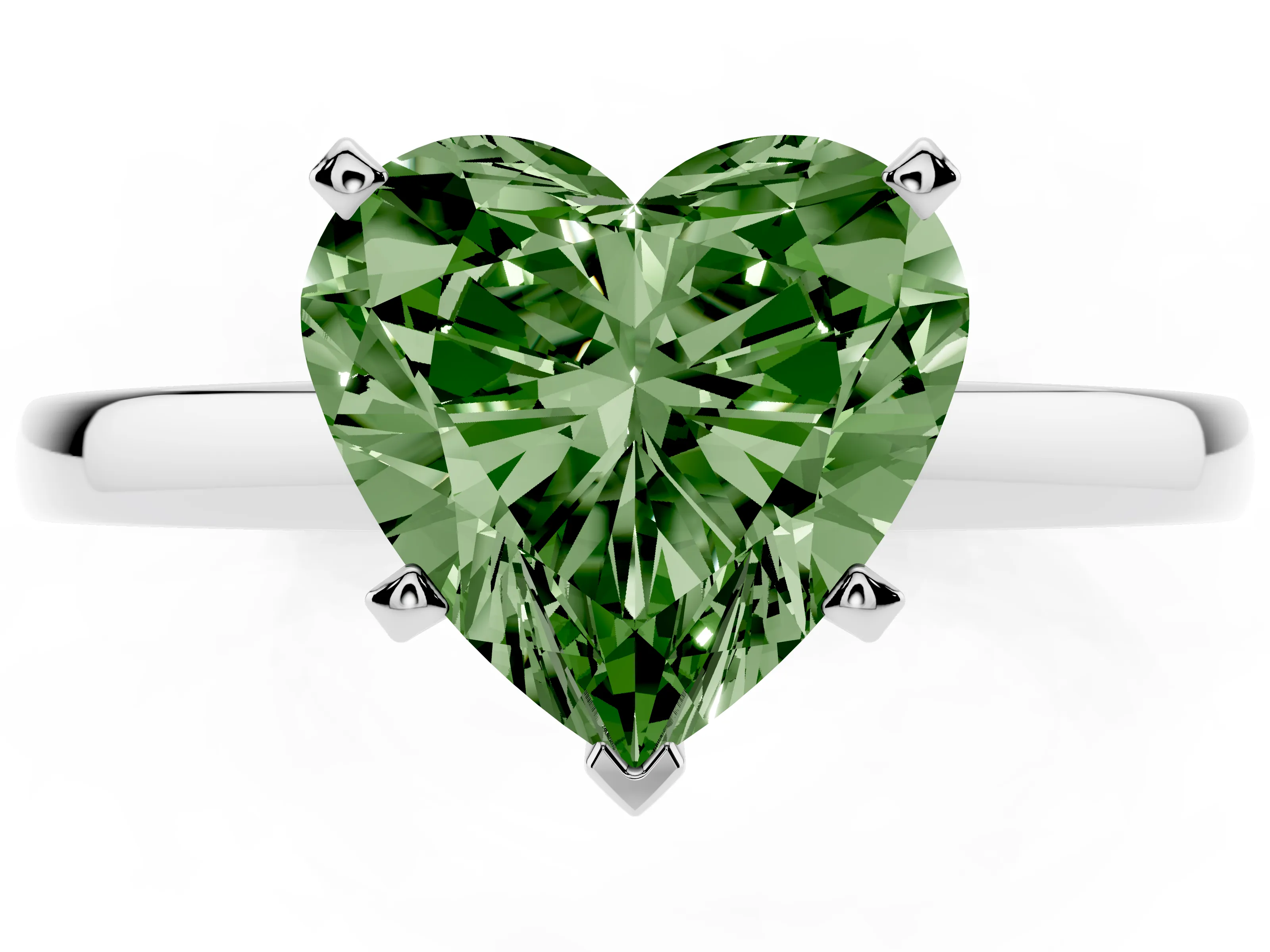 Fancy Green Heart Cut Diamond Solitaire Engagement Ring Set in White gold with Prong Setting on a Classic Band