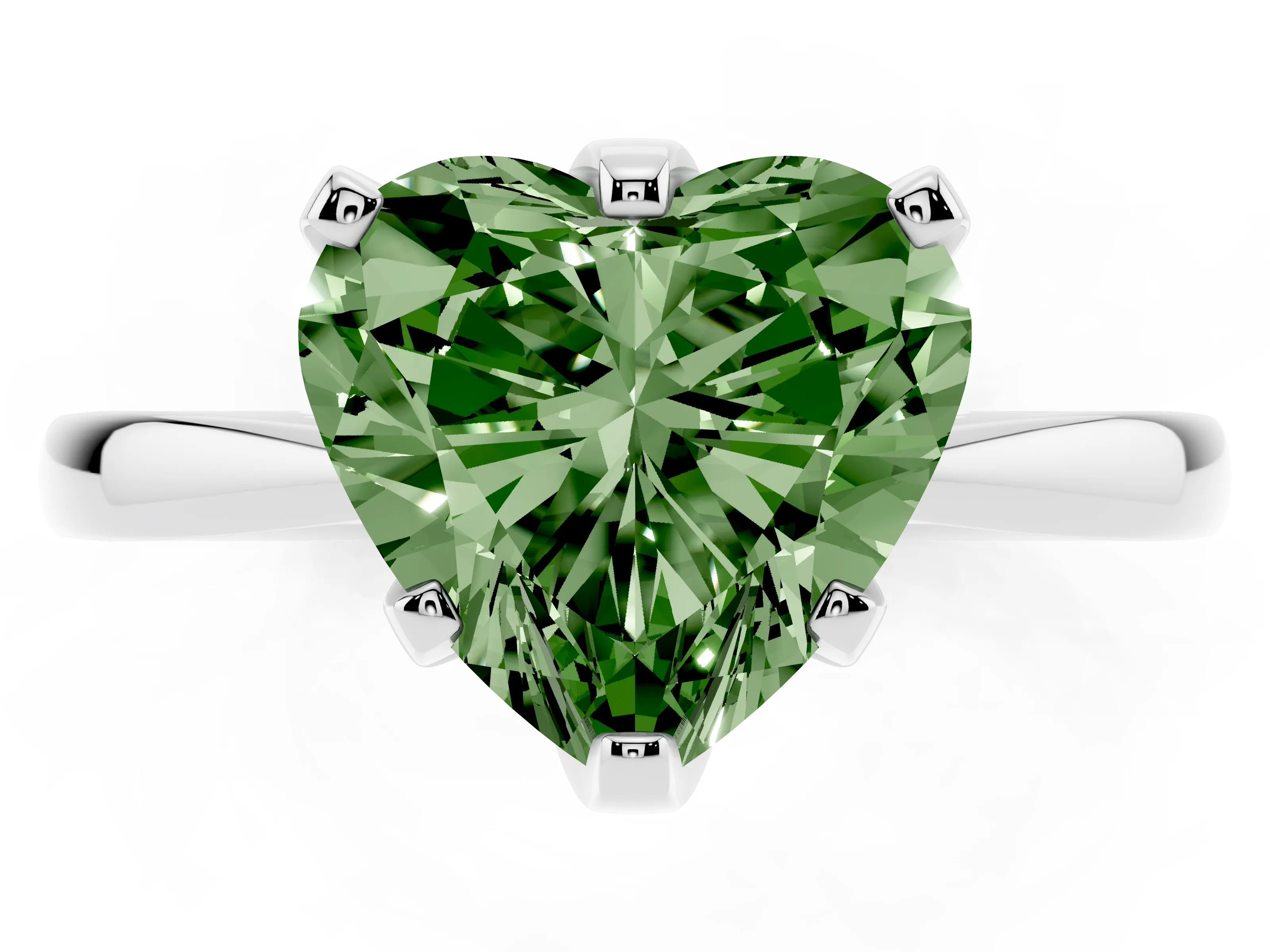 Fancy Green Heart Cut Diamond Solitaire Engagement Ring Set in Platinum with Slim Tapered Solitaire Band