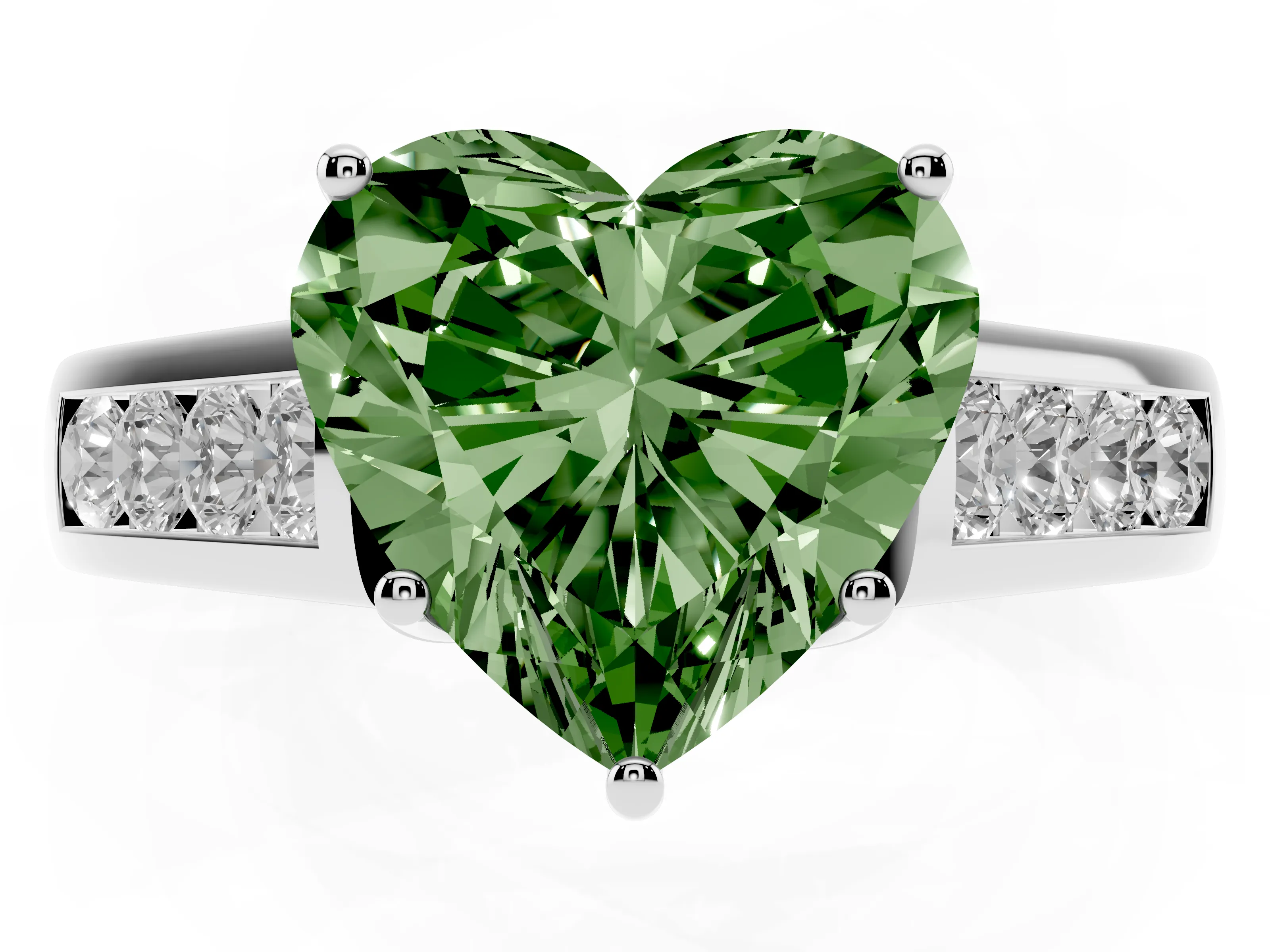 Fancy Green Heart Cut Diamond Solitaire Channel-Set Engagement Ring Set in White gold with Prong Setting