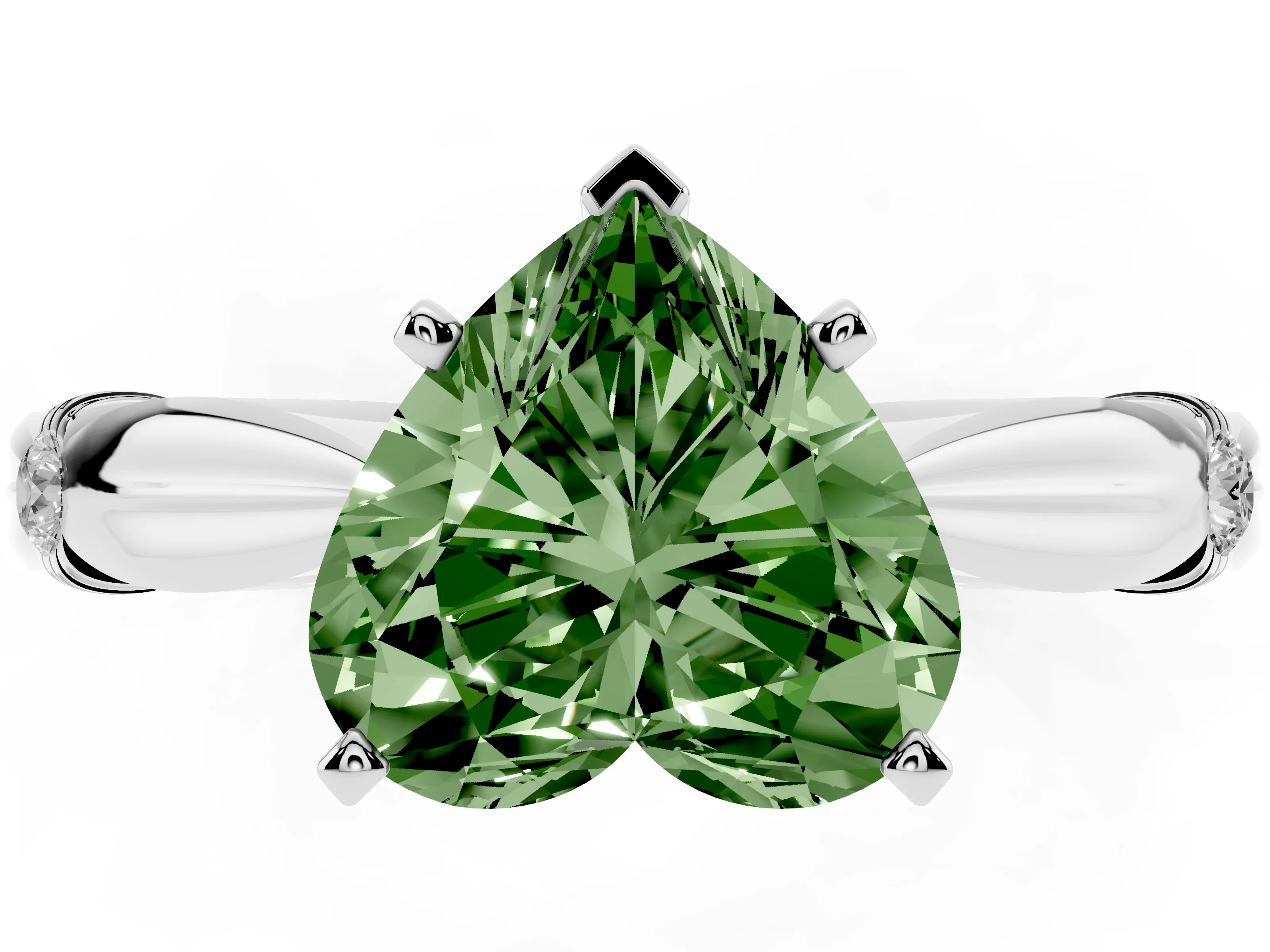Fancy Green Heart Cut Diamond Solitaire Twisted Band Ring Set in Silver with Accent Stones and Prong Setting