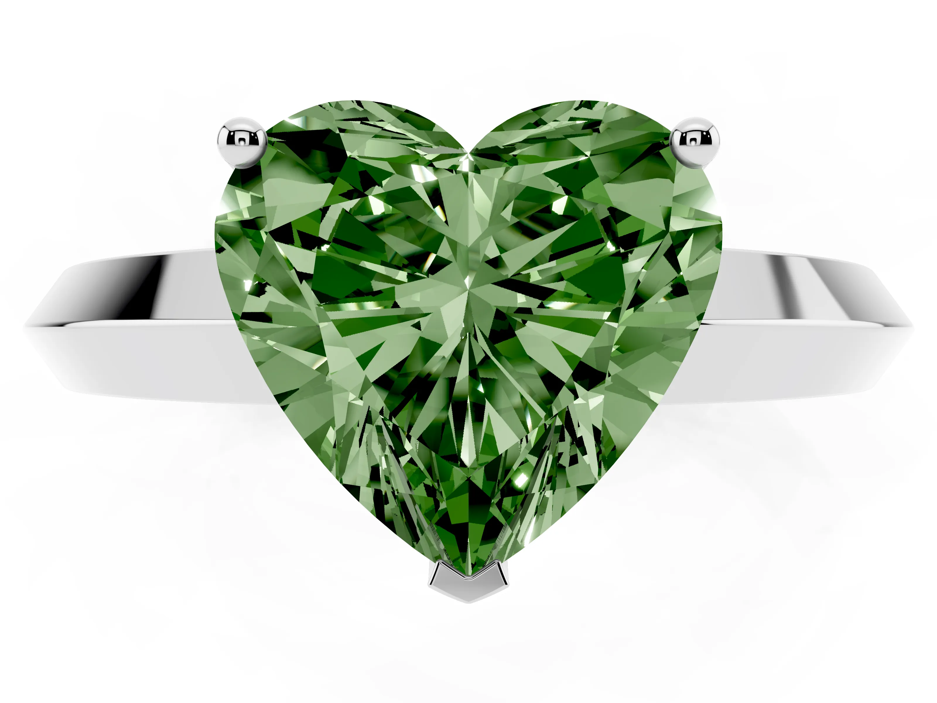Fancy Green Heart Cut Diamond Solitaire Engagement Ring Set in Silver with Flat Band and Prong Setting