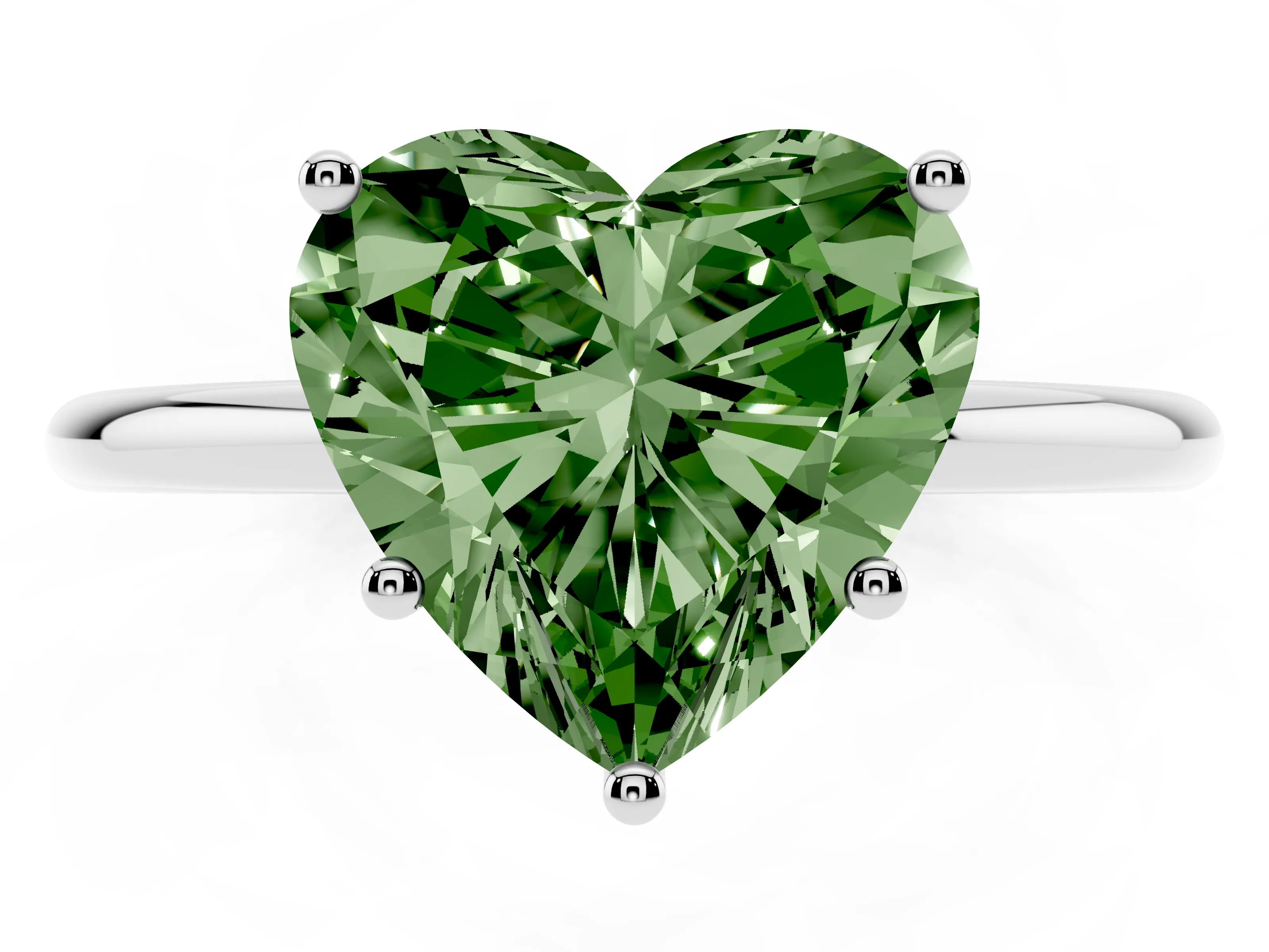 Fancy Green Heart Cut Diamond Solitaire Engagement Ring Set in Silver with Thin Band and Prong Setting