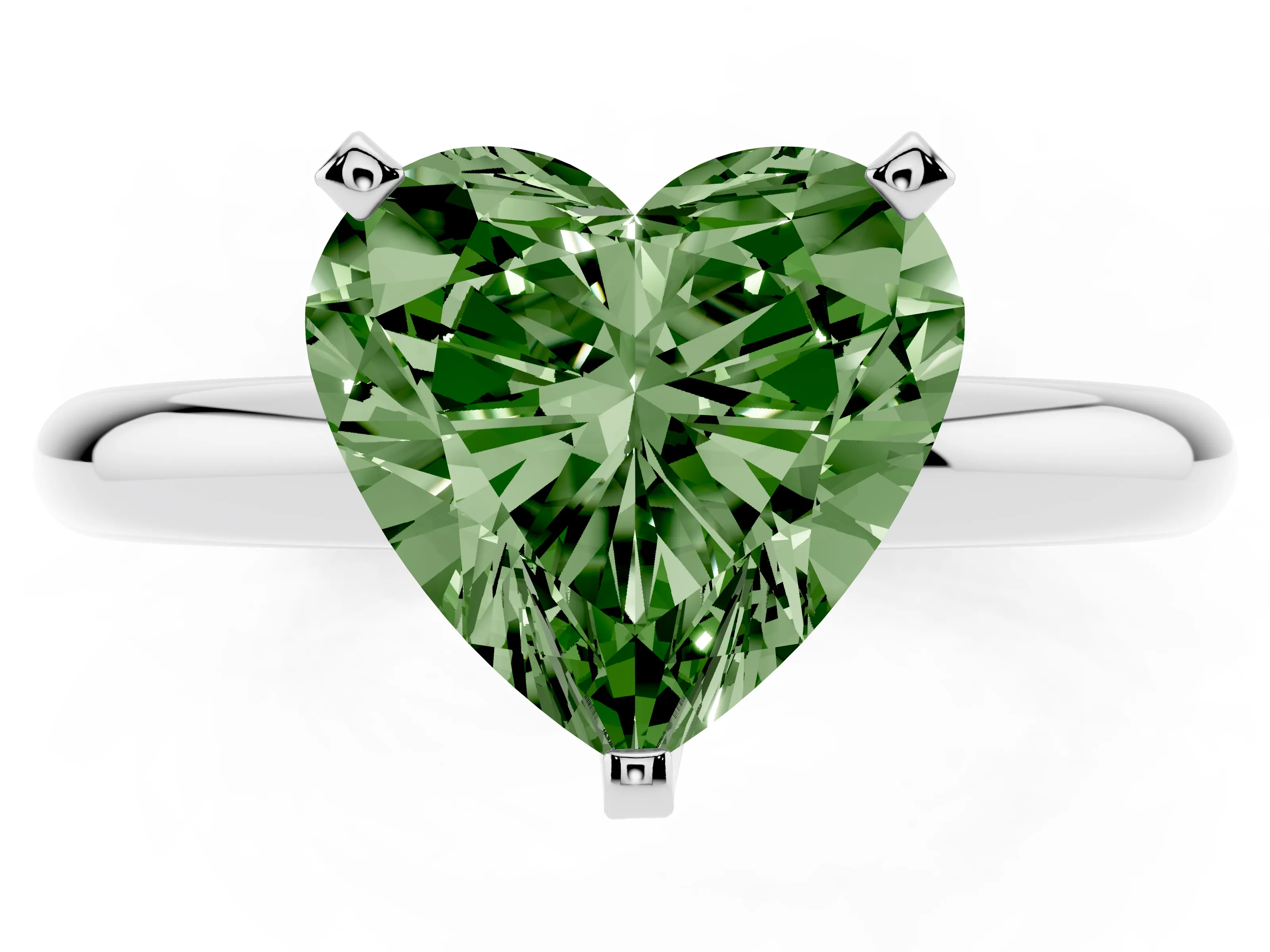 Fancy Green Heart Cut Diamond Solitaire Engagement Ring Set in White gold with Round Band and Prong Setting