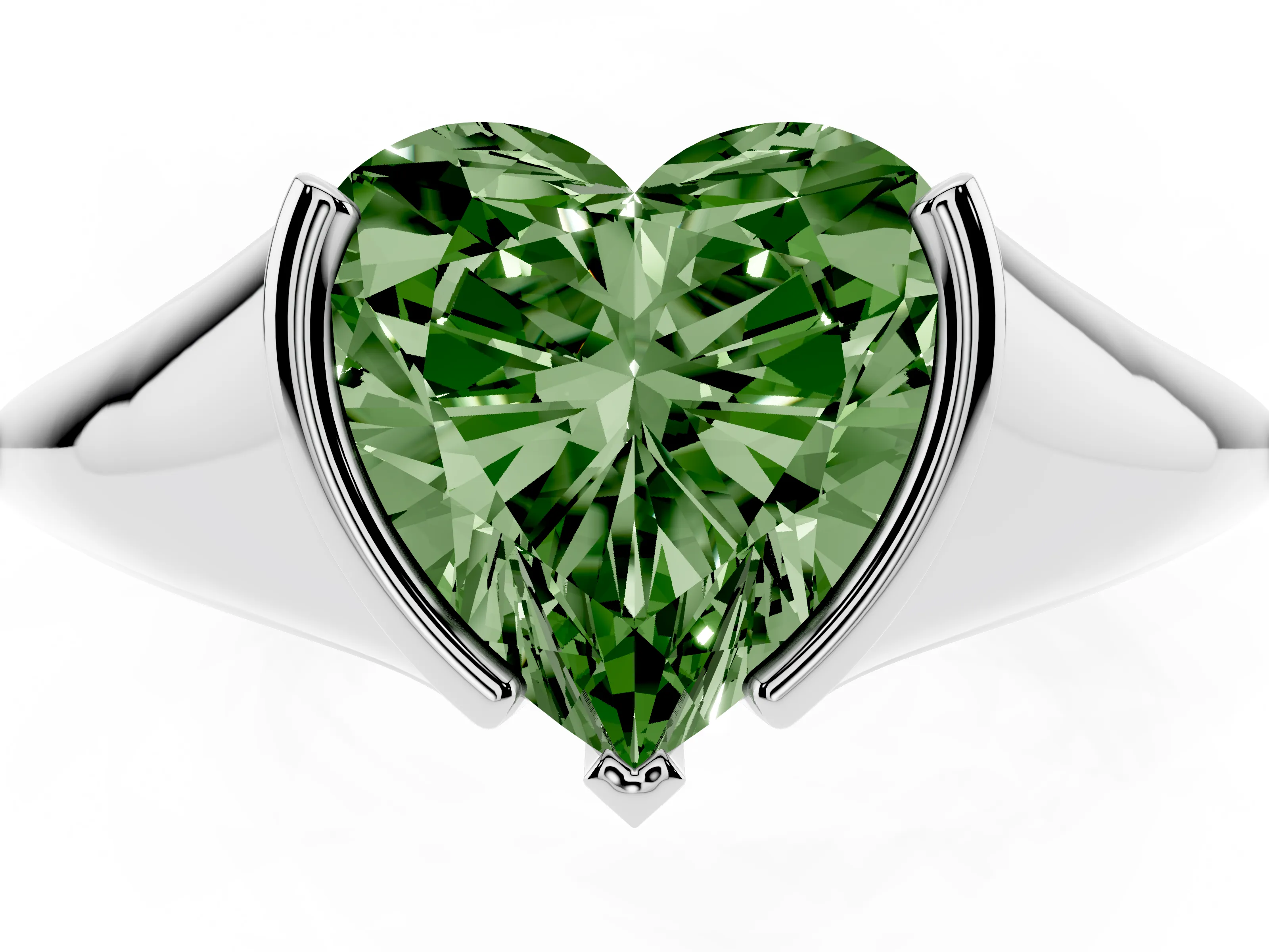 Fancy Green Heart Cut Diamond Solitaire Tension Set Ring Set in Platinum