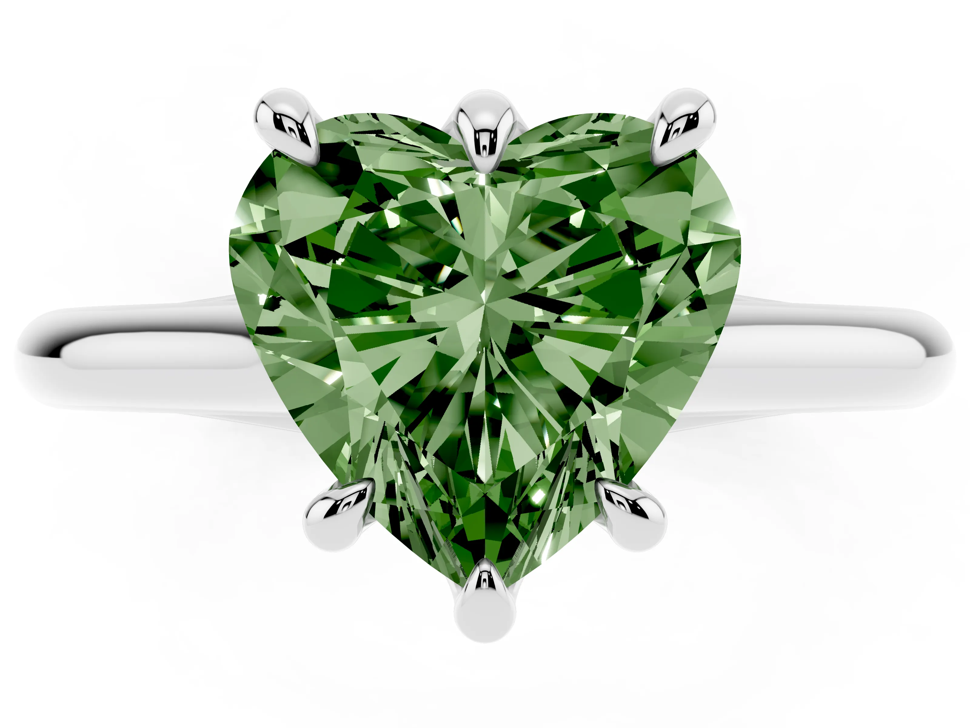 Fancy Green Heart Cut Diamond Solitaire Engagement Ring Set in Silver with Prong Setting and Plain Classic Band