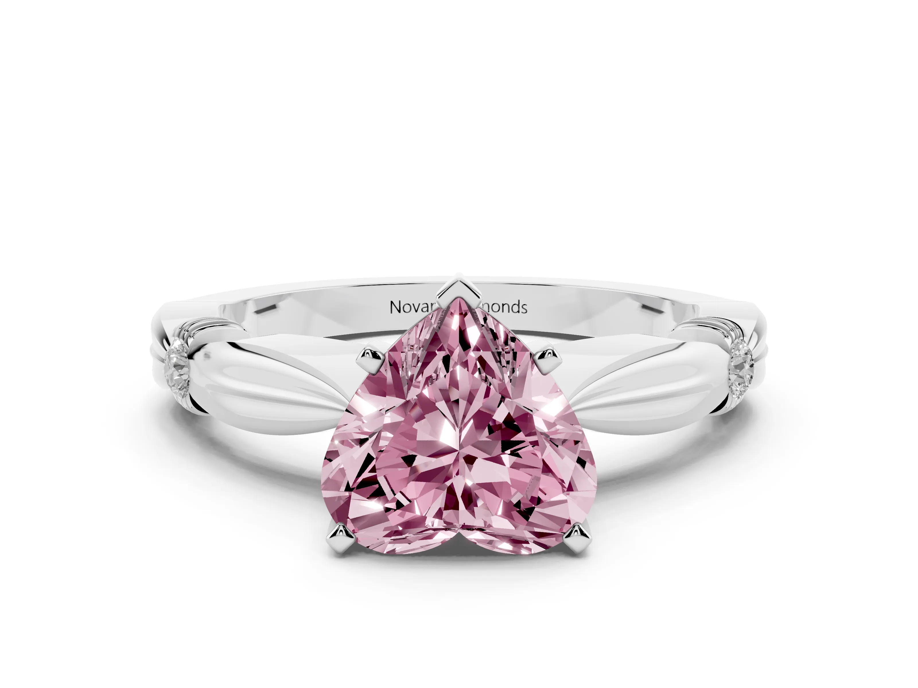 Fancy Pink Heart Cut Diamond Solitaire Twisted Band Ring Set in Silver with Accent Stones and Prong Setting