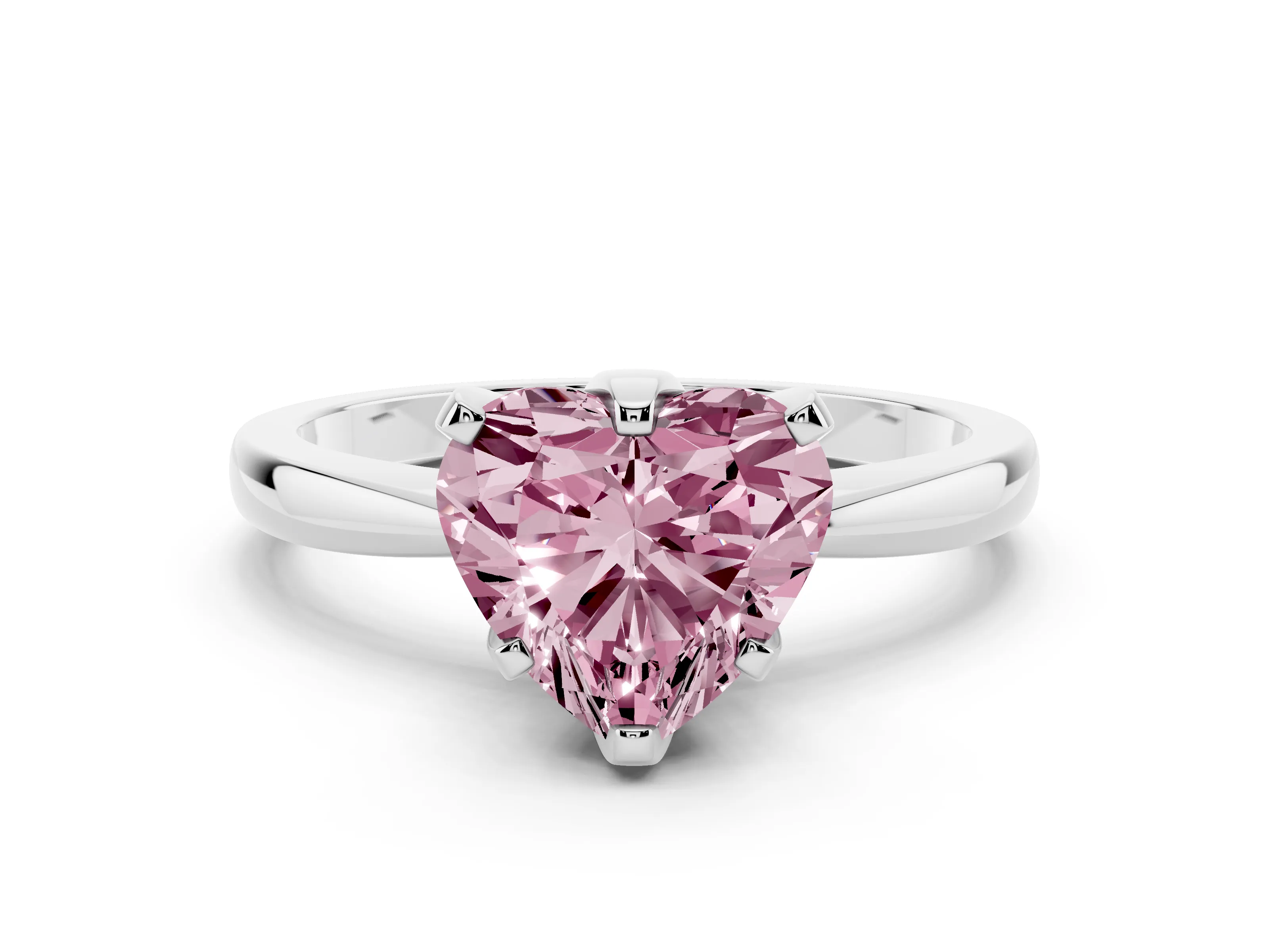 Fancy Pink Heart Cut Diamond Solitaire Engagement Ring Set in Platinum with Slim Tapered Solitaire Band