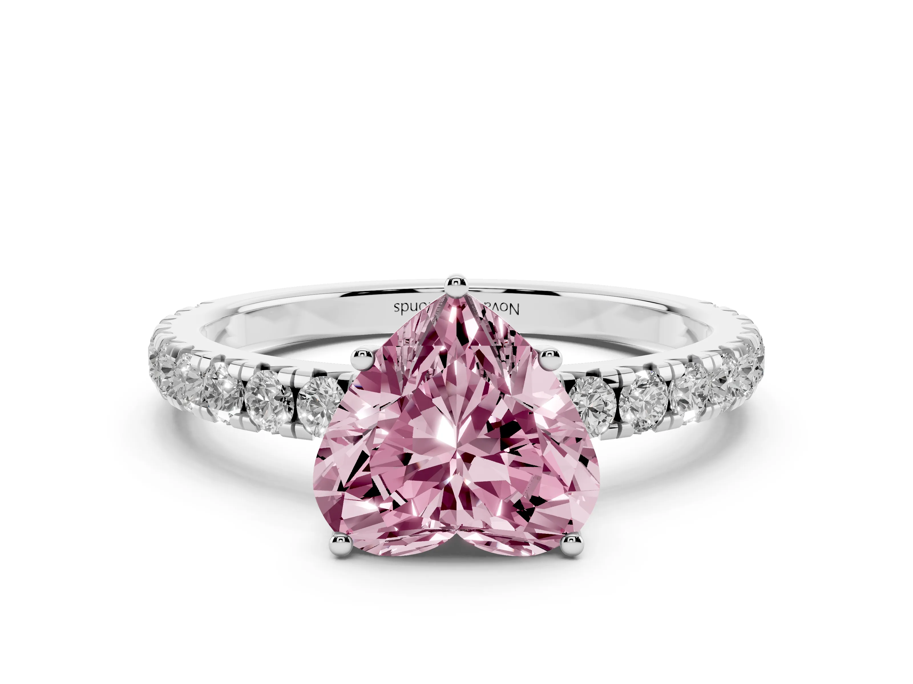 Fancy Pink Heart Cut Diamond Pavé Solitaire Engagement Ring Set in Platinum with Prong Setting