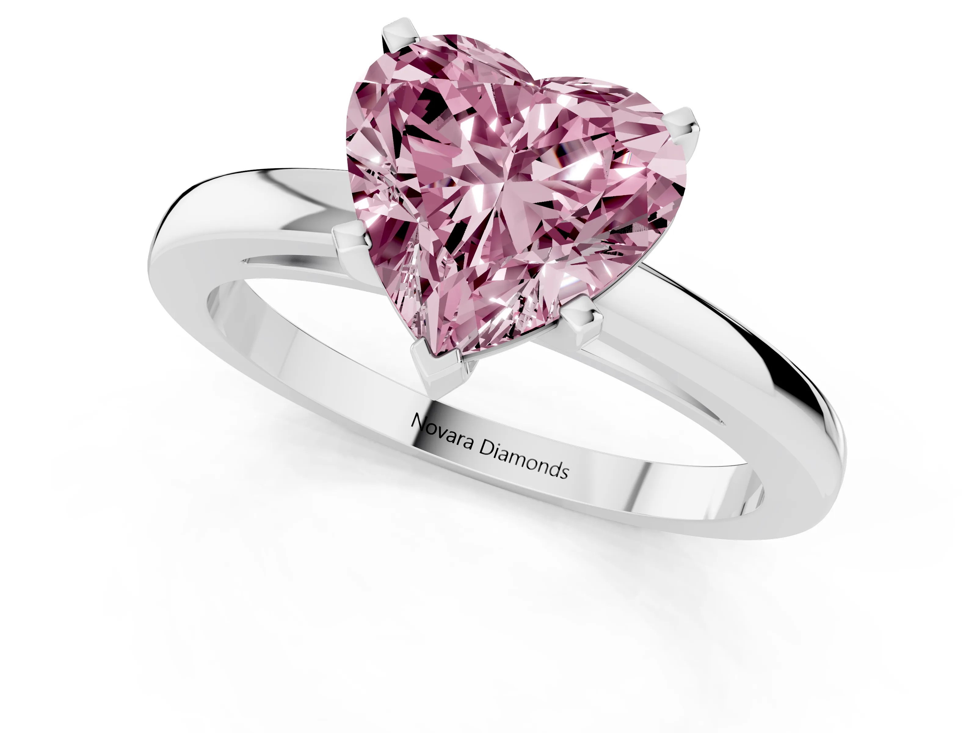 Fancy Pink Heart Cut Diamond Solitaire Engagement Ring Set in Silver with Prong Setting on a Classic Band