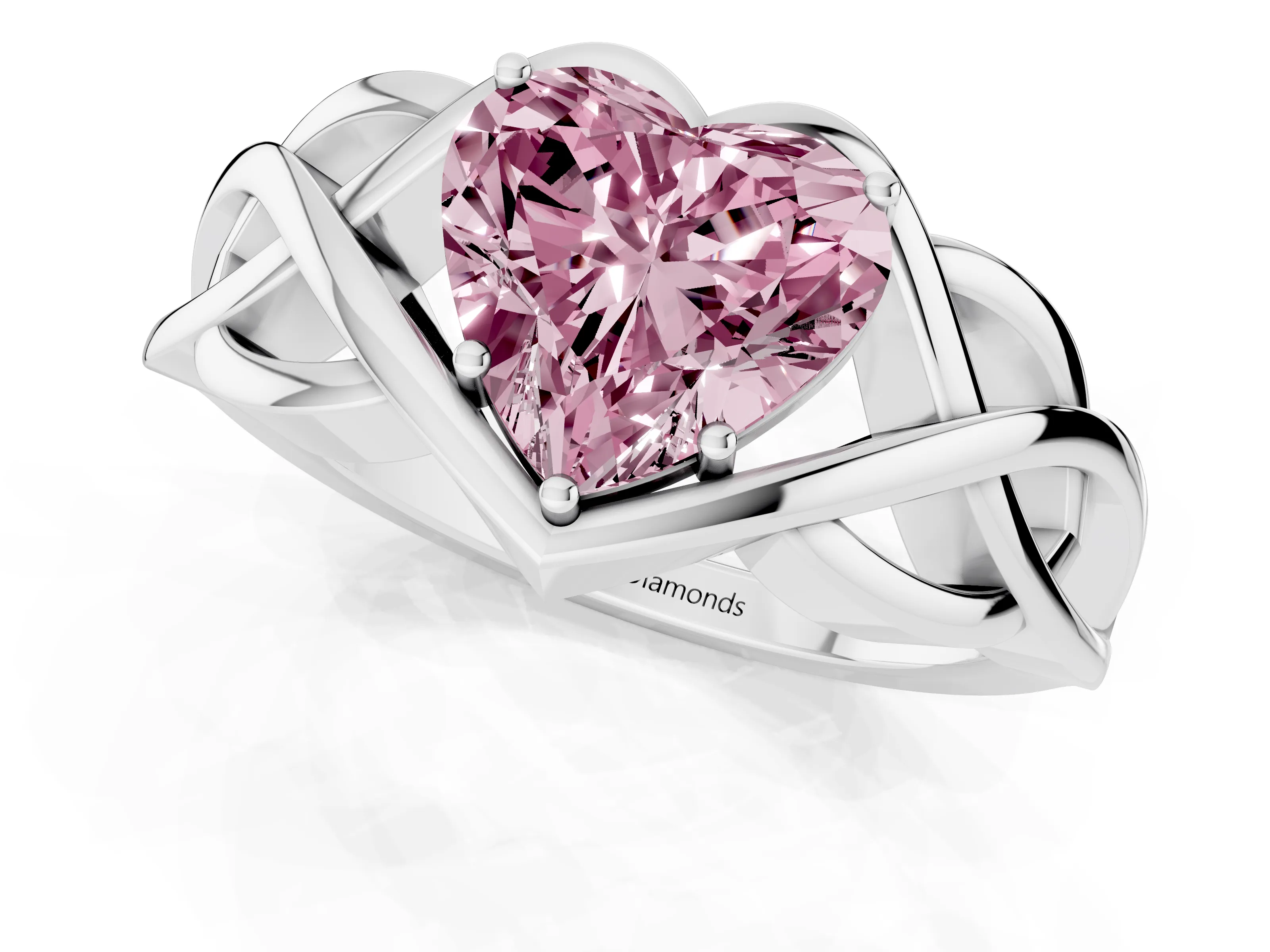 Fancy Pink Heart Cut Diamond Solitaire Ring Set in Platinum with Intertwined Band