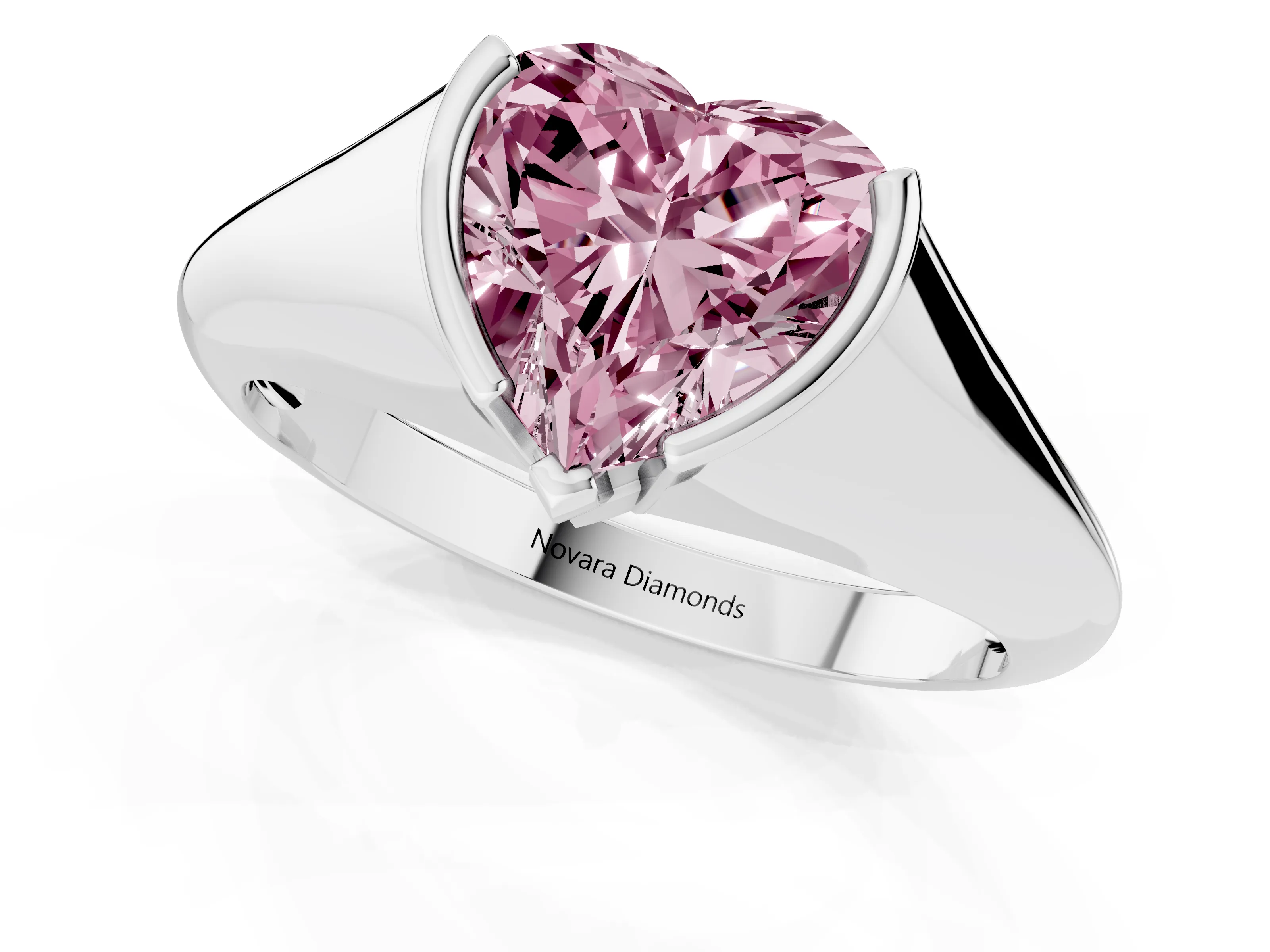 Fancy Pink Heart Cut Diamond Solitaire Tension Set Ring Set in Silver