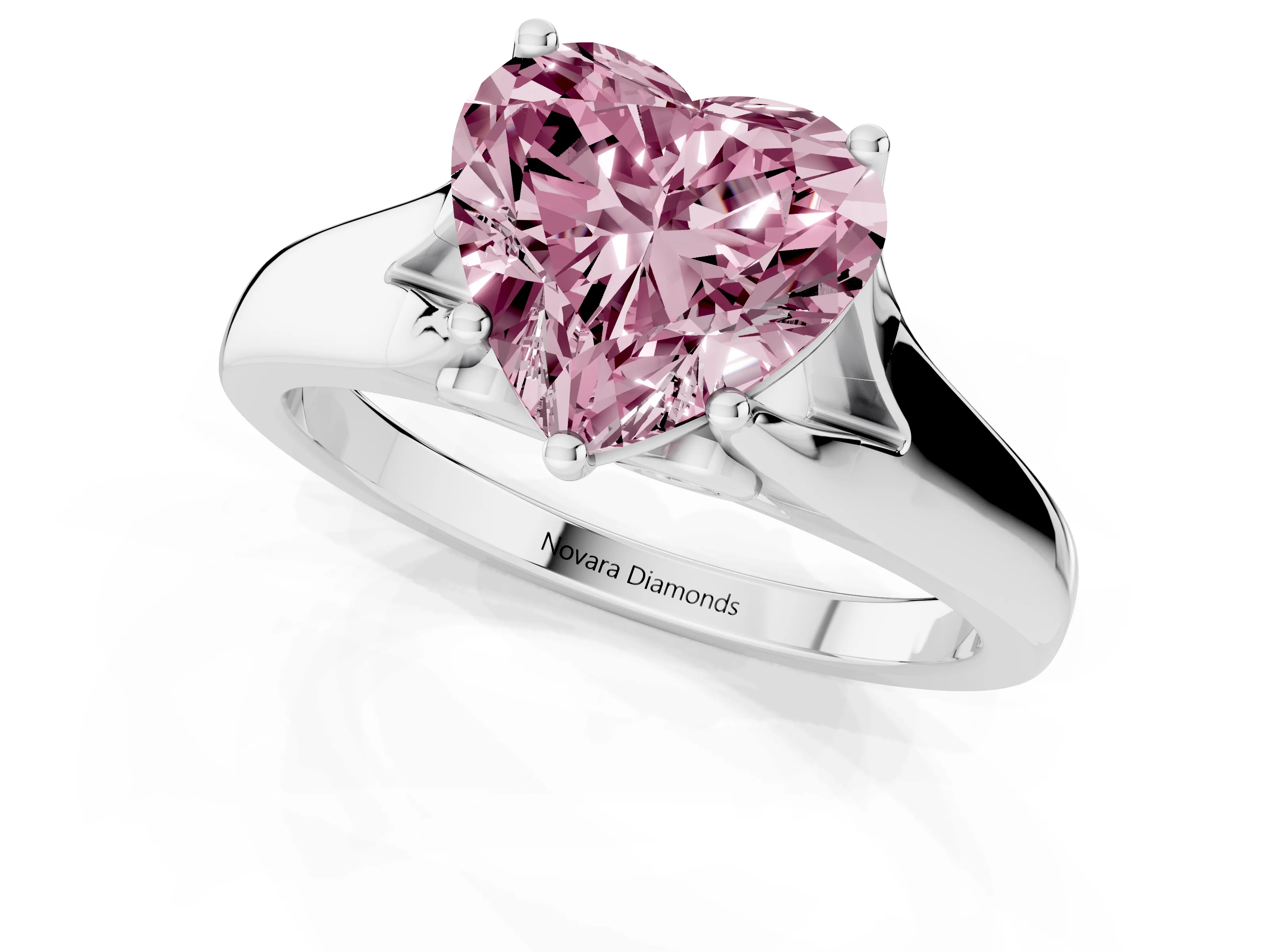 Fancy Pink Heart Cut Diamond Solitaire Ring Set in White gold with Arched Cathedral Band and Prong Setting