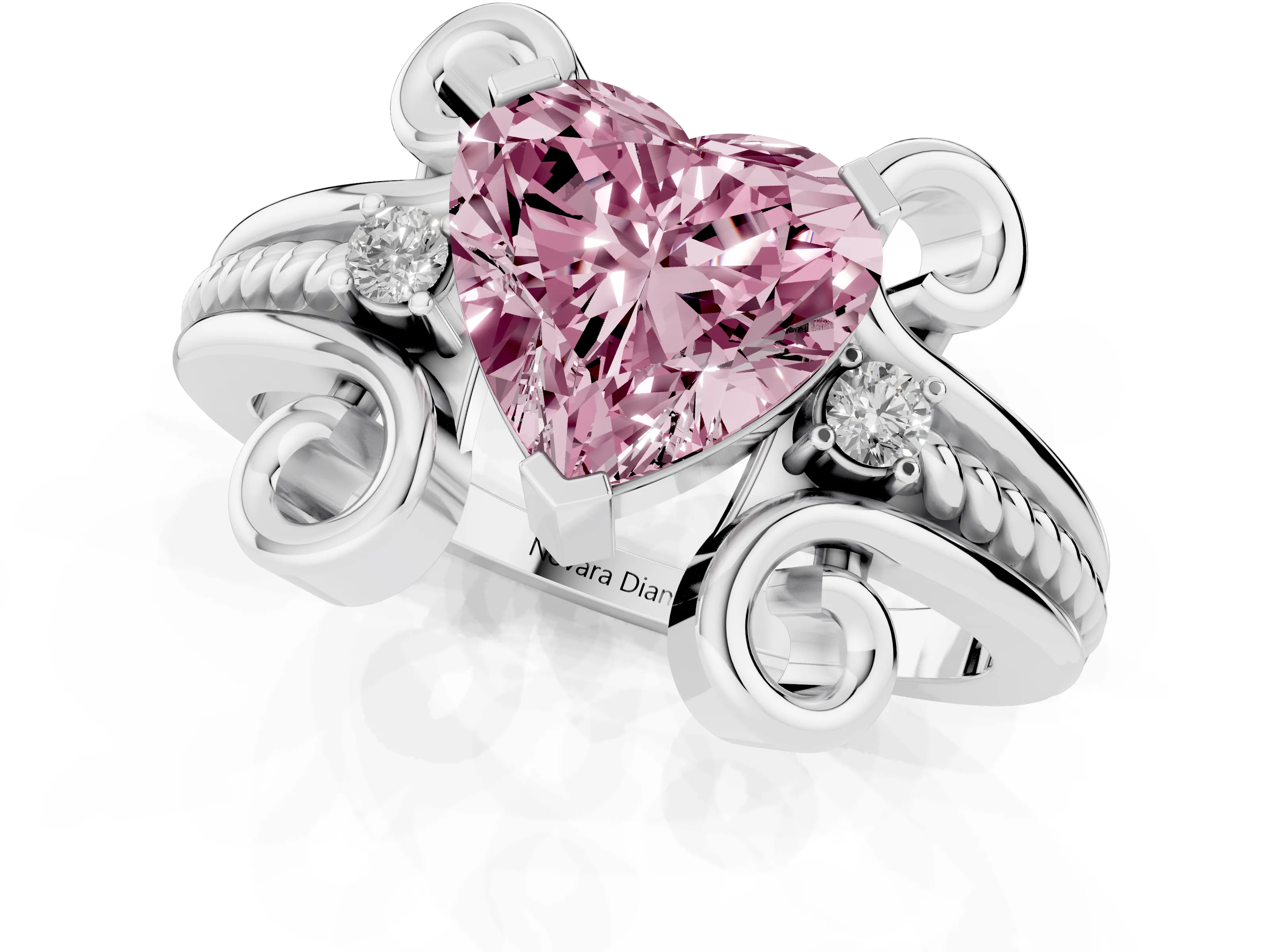 Fancy Pink Heart Cut Diamond Twisted Band Solitaire Ring Set in Platinum with Scroll Prongs