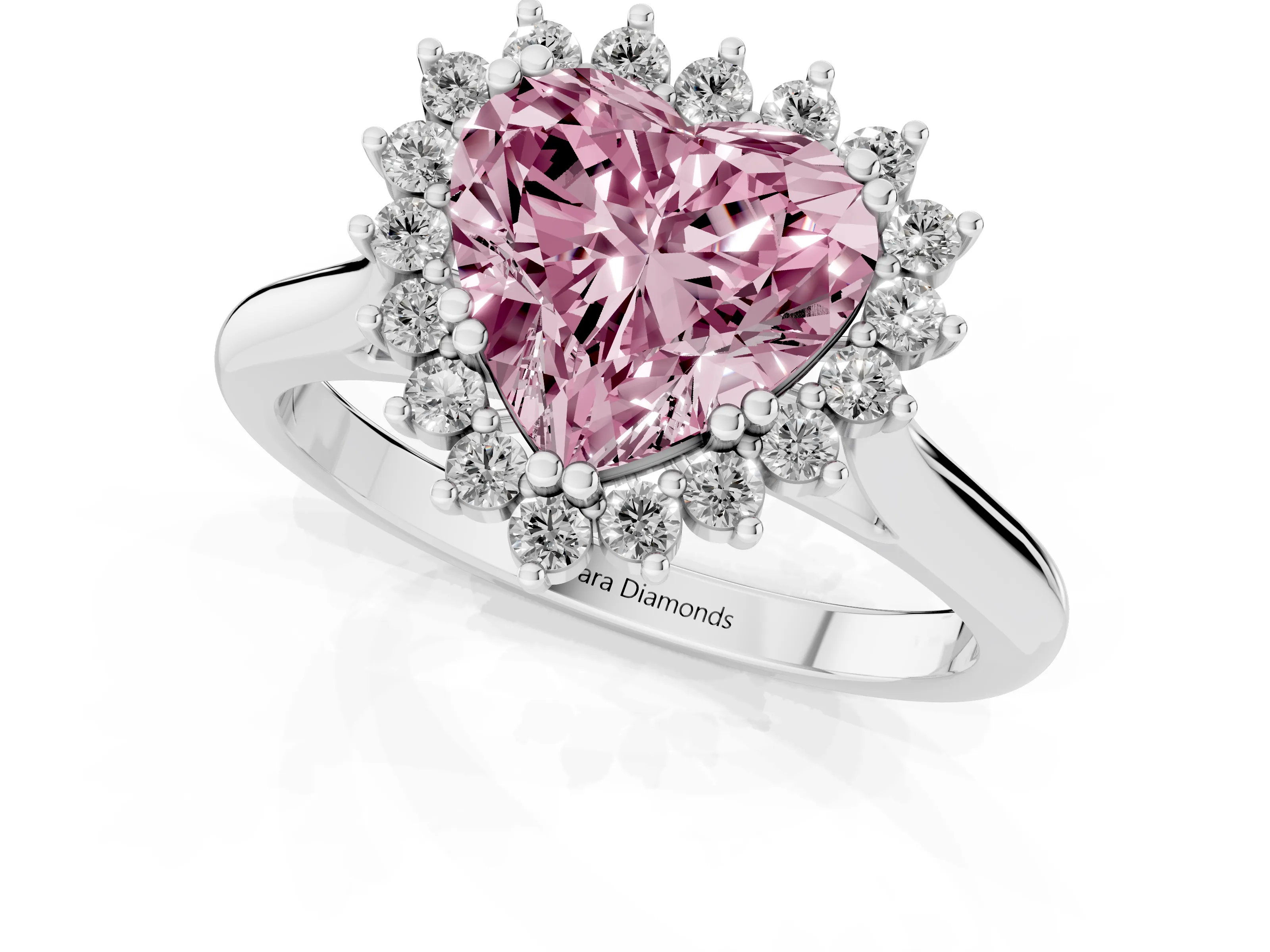 Fancy Pink Heart Cut Diamond Halo Ring Set in Silver with Plain Solitaire Band and Prong Setting
