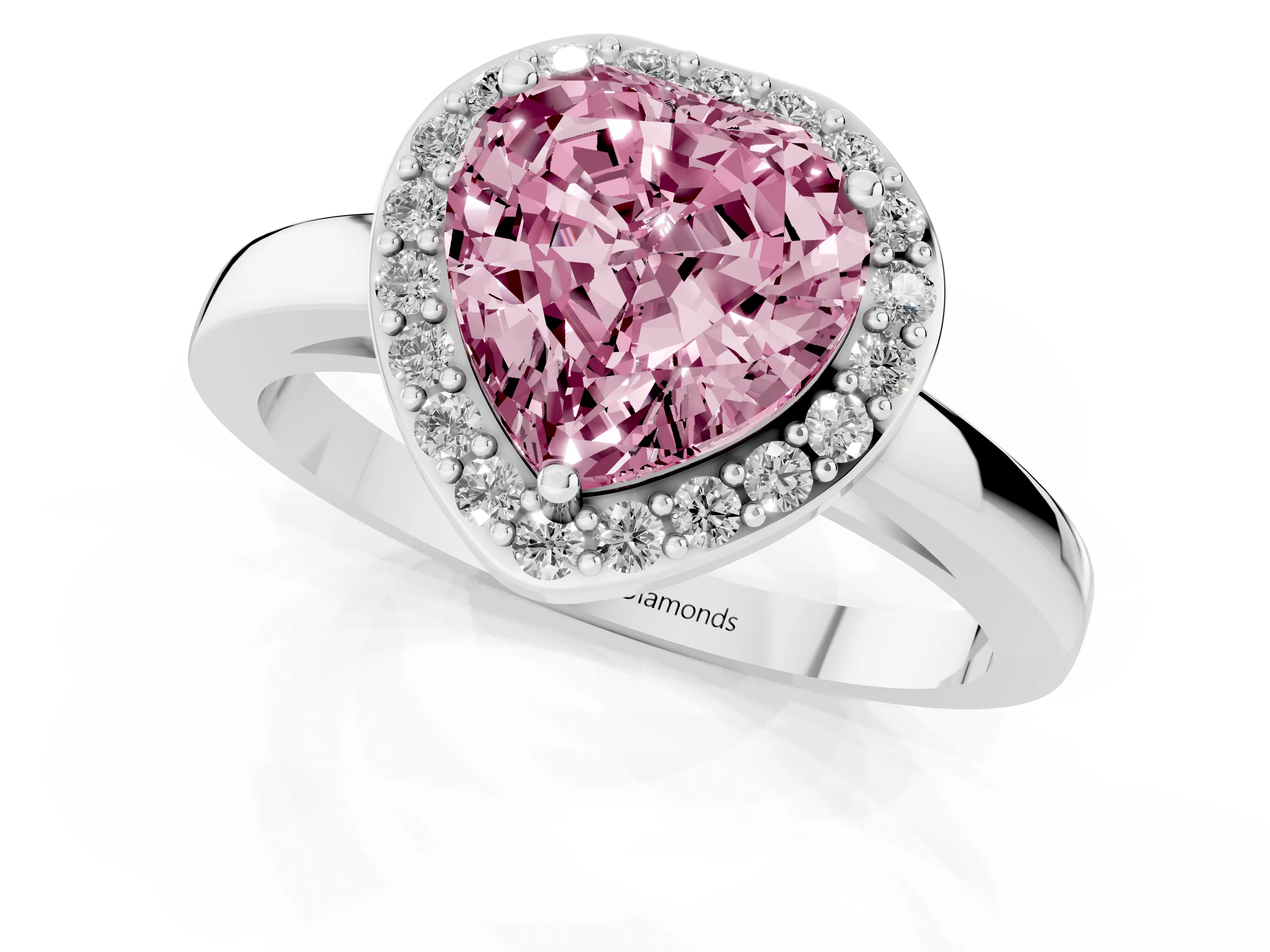 Fancy Pink Heart Cut Diamond Halo Ring Set in Platinum with Solitaire Band and Prong Setting – second view