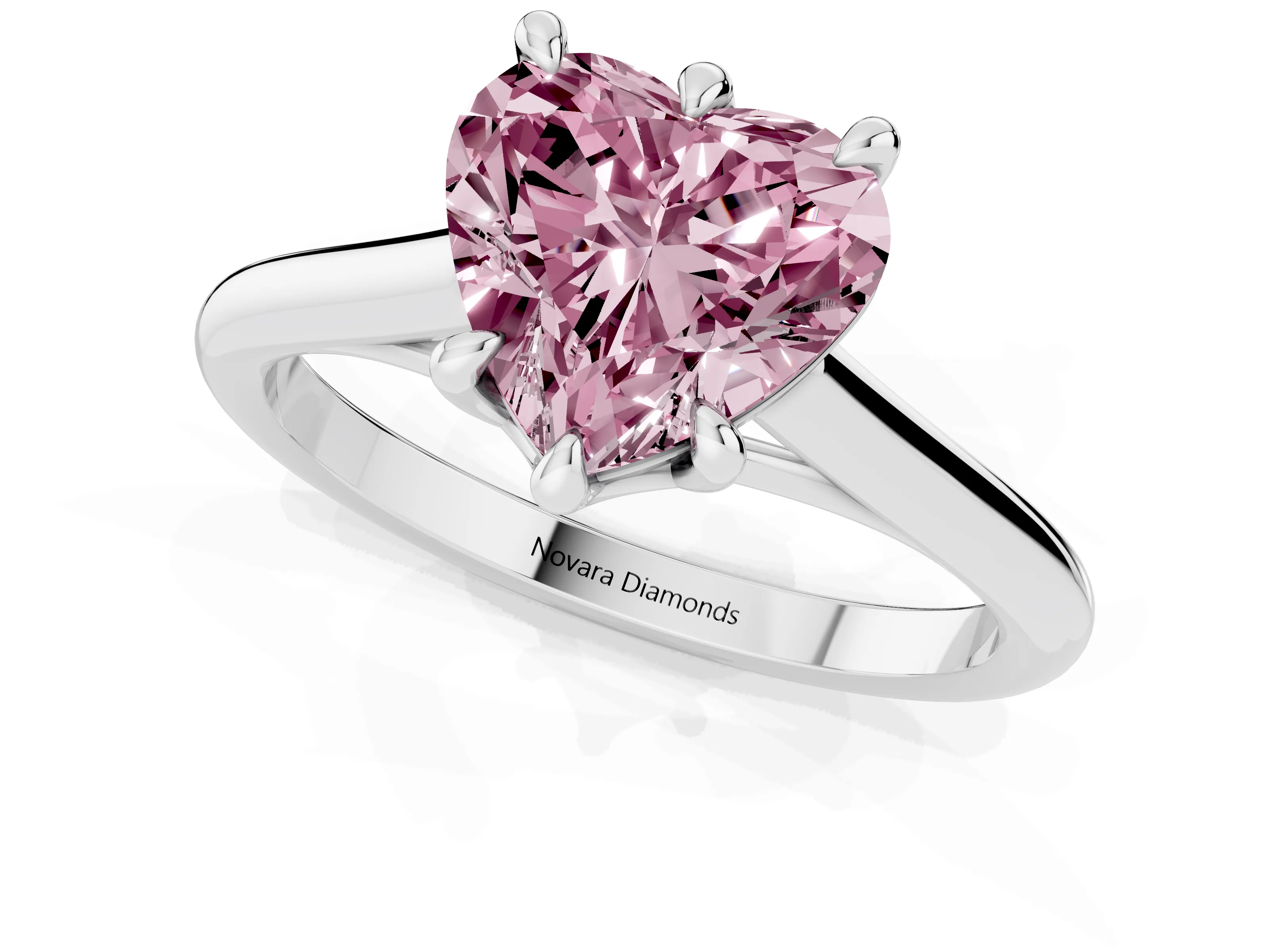 Fancy Pink Heart Cut Diamond Solitaire Engagement Ring Set in Platinum with Prong Setting and Plain Classic Band