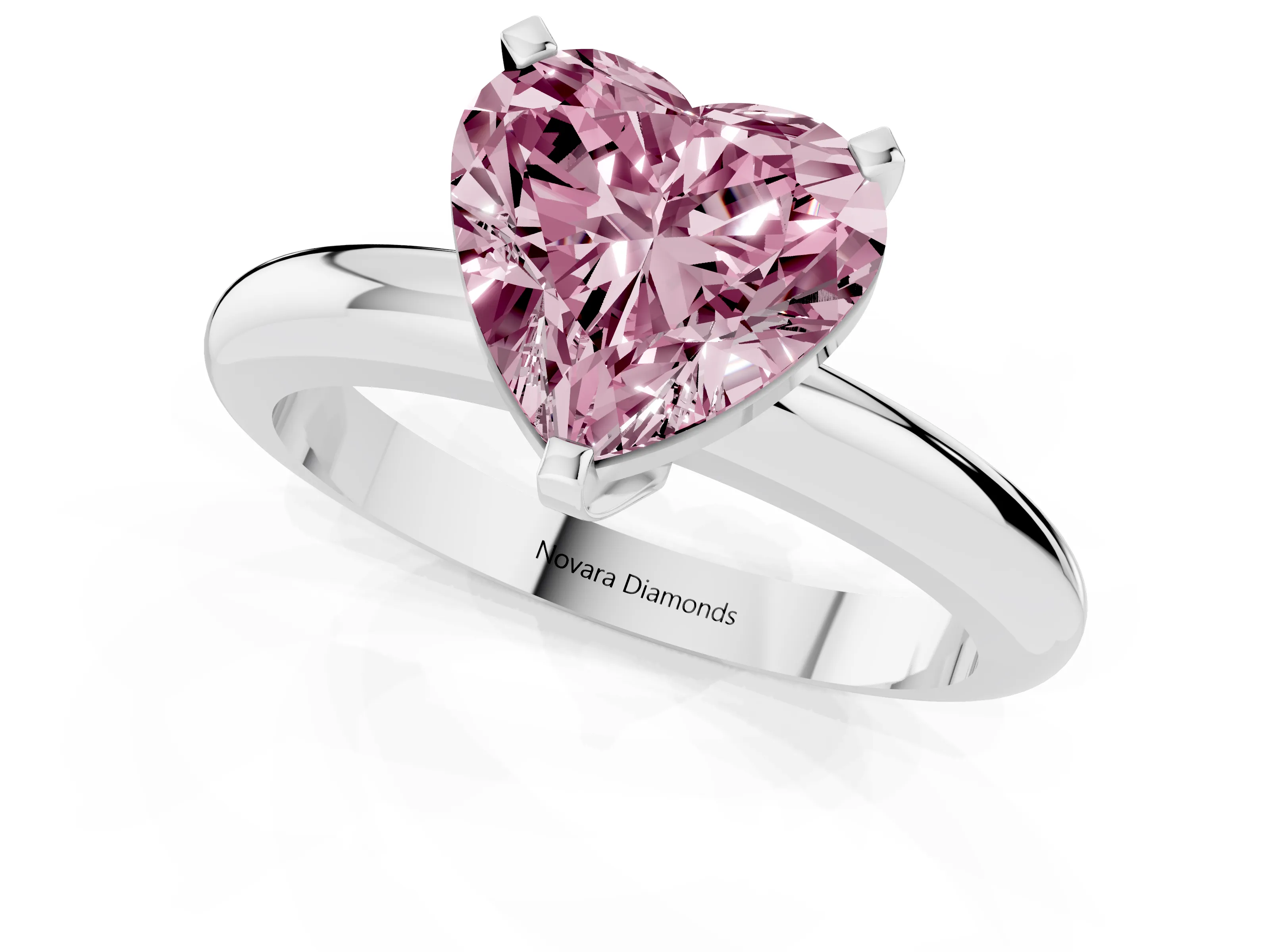 Fancy Pink Heart Cut Diamond Solitaire Engagement Ring Set in White gold with Round Band and Prong Setting
