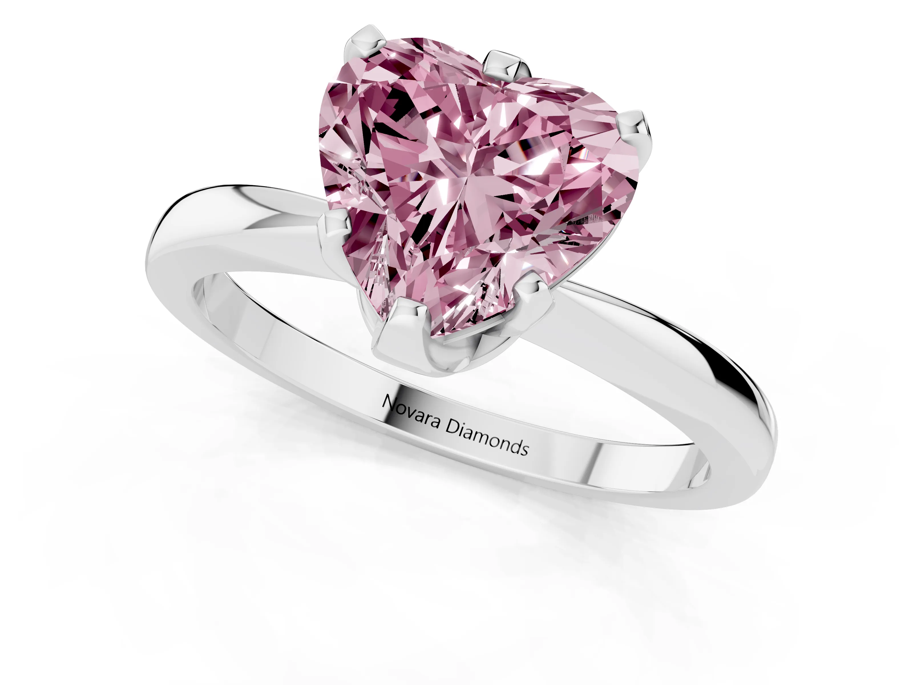 Fancy Pink Heart Cut Diamond Solitaire Engagement Ring Set in Platinum with Slim Tapered Solitaire Band