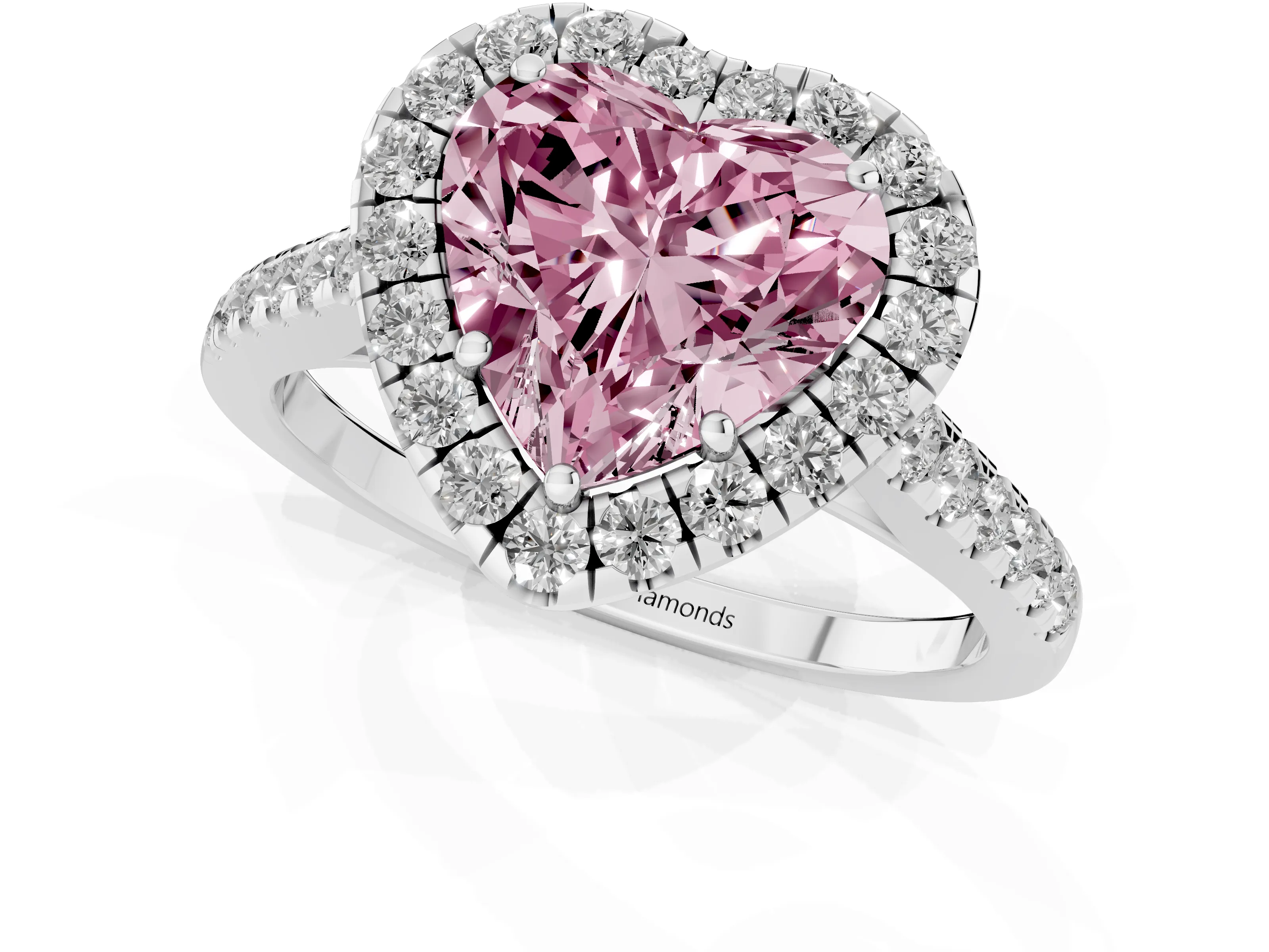 Fancy Pink Heart Cut Diamond Halo Pavé Engagement Ring Set in Platinum with Prong Setting