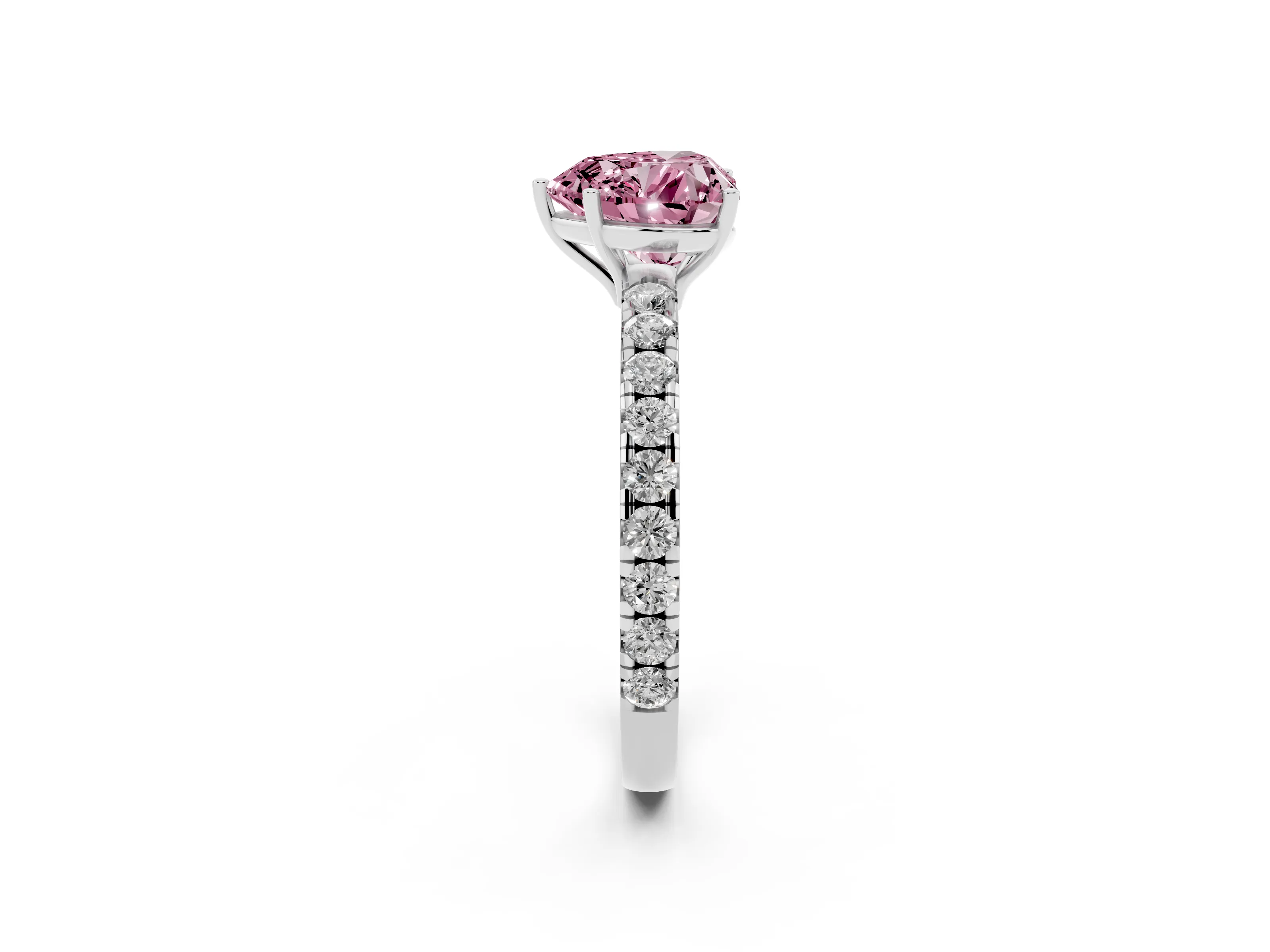 Fancy Pink Heart Cut Diamond Pavé Solitaire Engagement Ring Set in White gold with Prong Setting