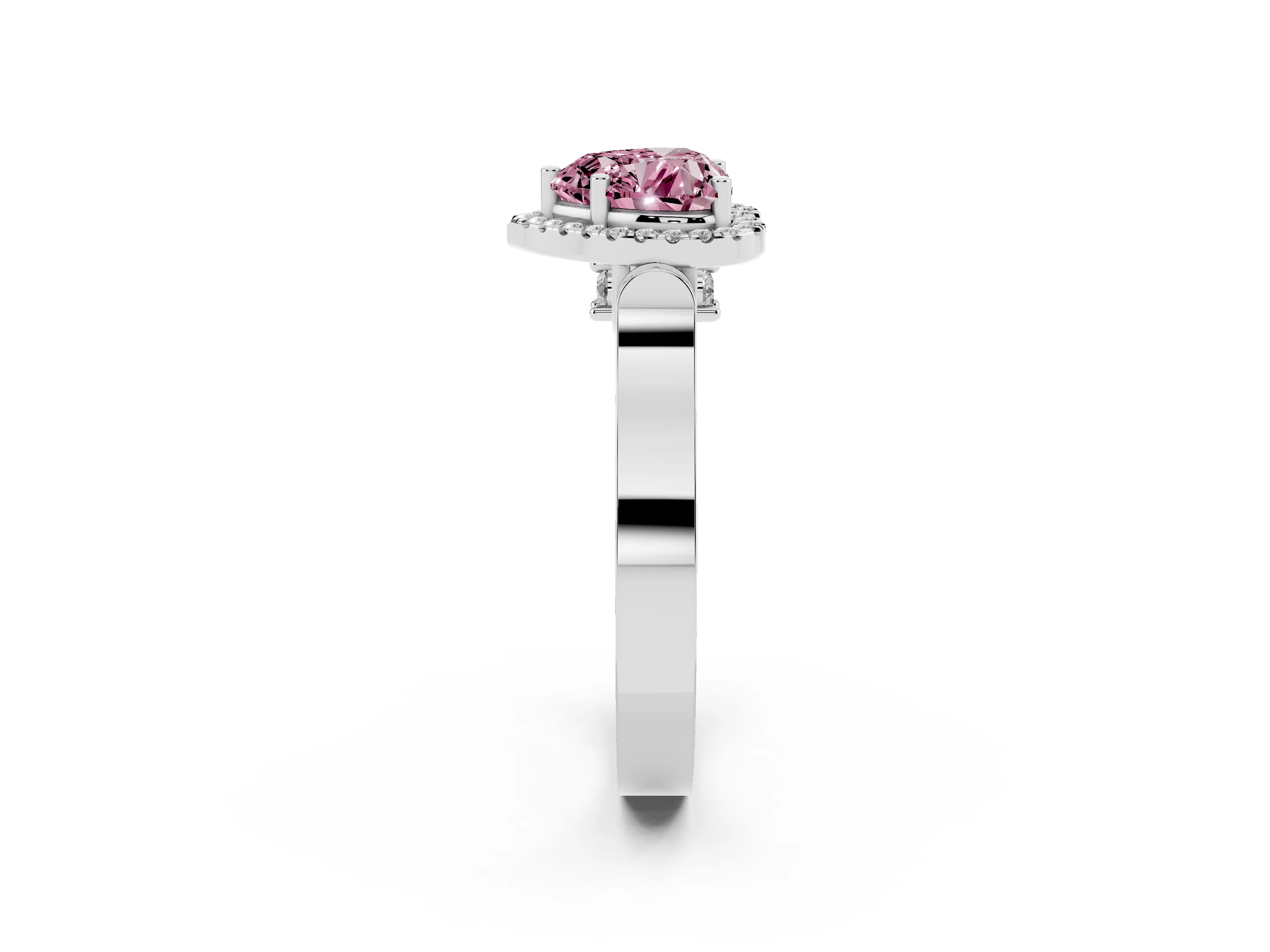 Fancy Pink Heart Cut Diamond Halo Ring Set in Platinum with Twist Band and Pavé Accents