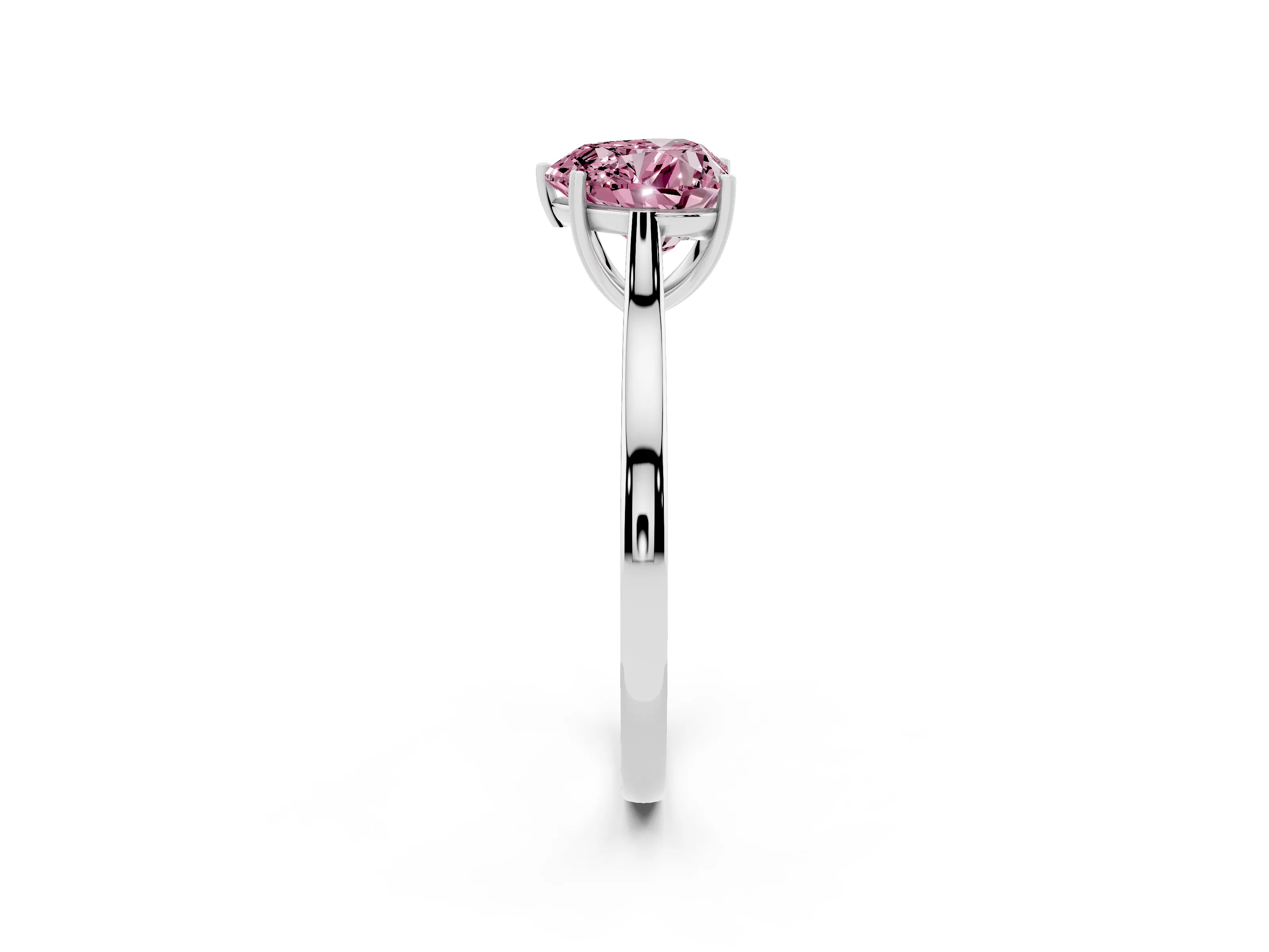 Fancy Pink Heart Cut Diamond Solitaire Heart Prong Engagement Ring Set in White gold with Tapered Band
