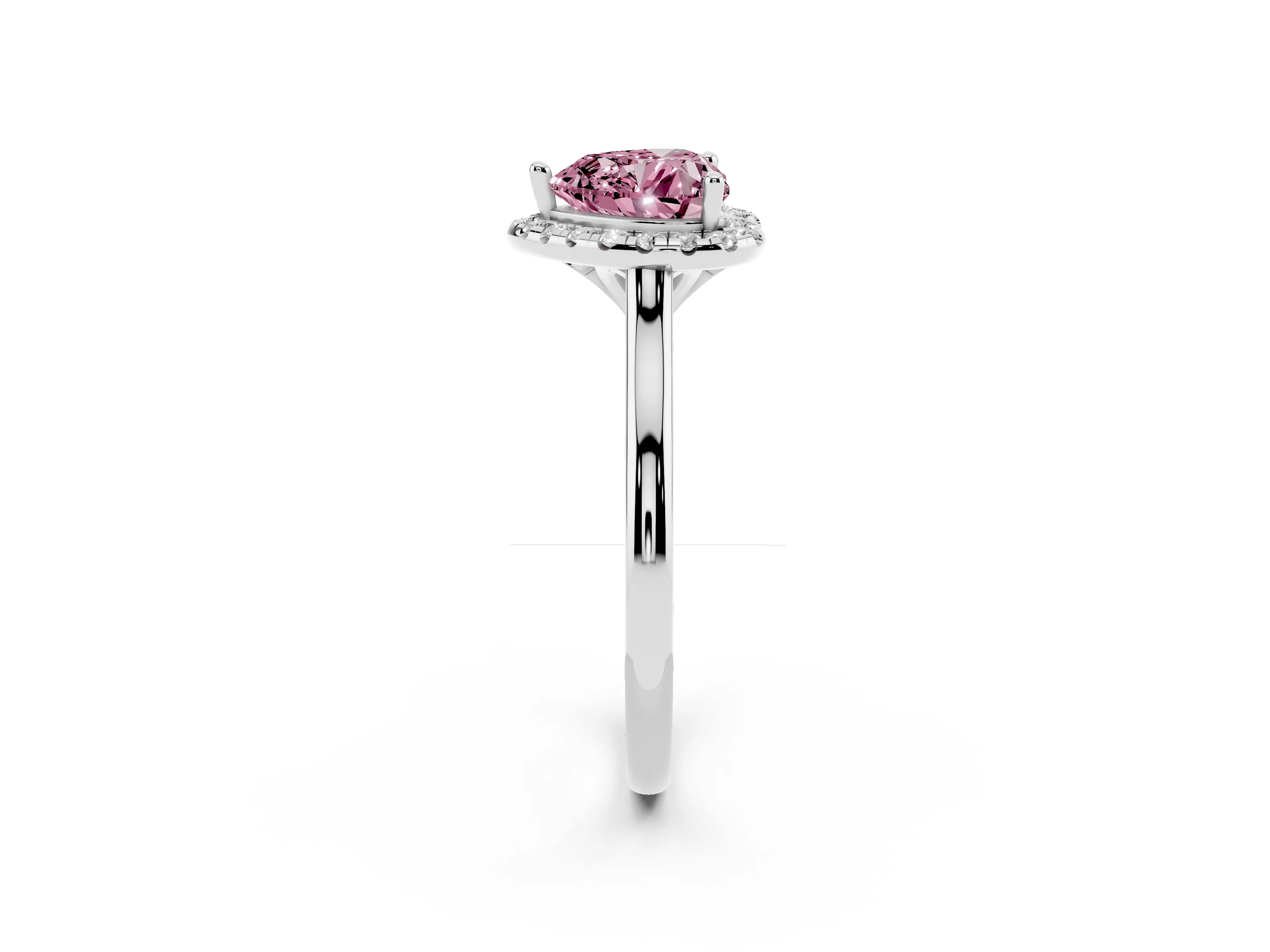 Fancy Pink Heart Cut Diamond Halo Engagement Ring Set in Platinum with Pavé Band and Rising Shoulders