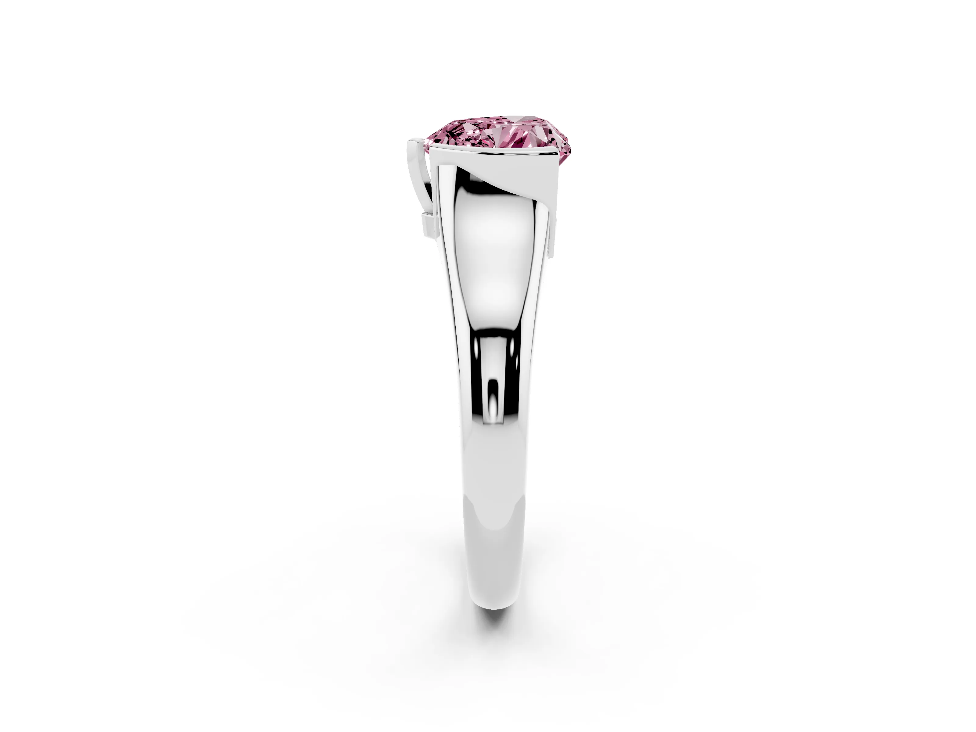 Fancy Pink Heart Cut Diamond Solitaire Tension Set Ring Set in Silver with Split Shank Band