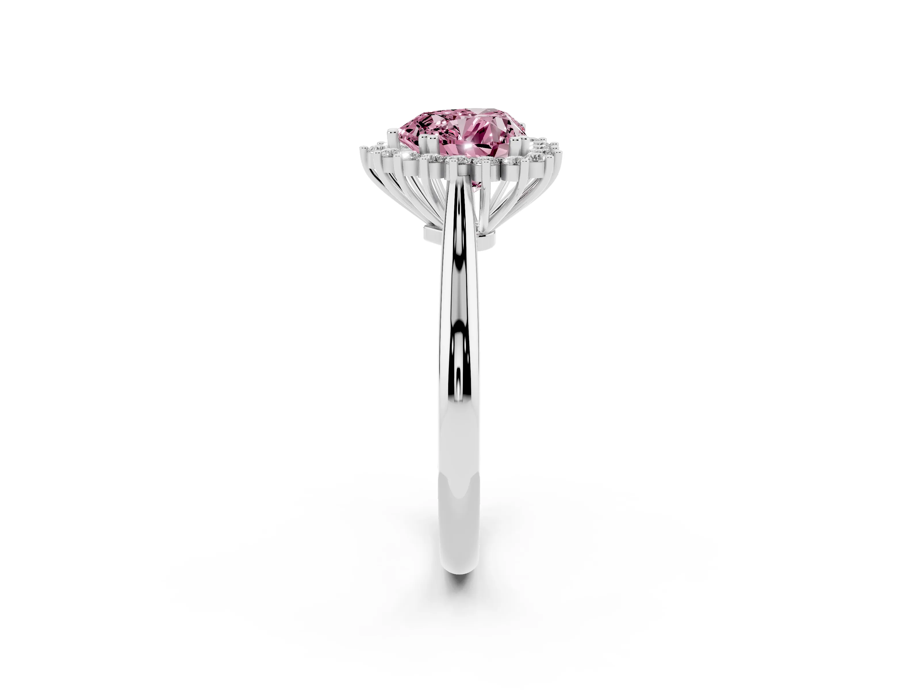 Fancy Pink Heart Cut Diamond Halo Ring Set in Silver with Plain Solitaire Band and Prong Setting