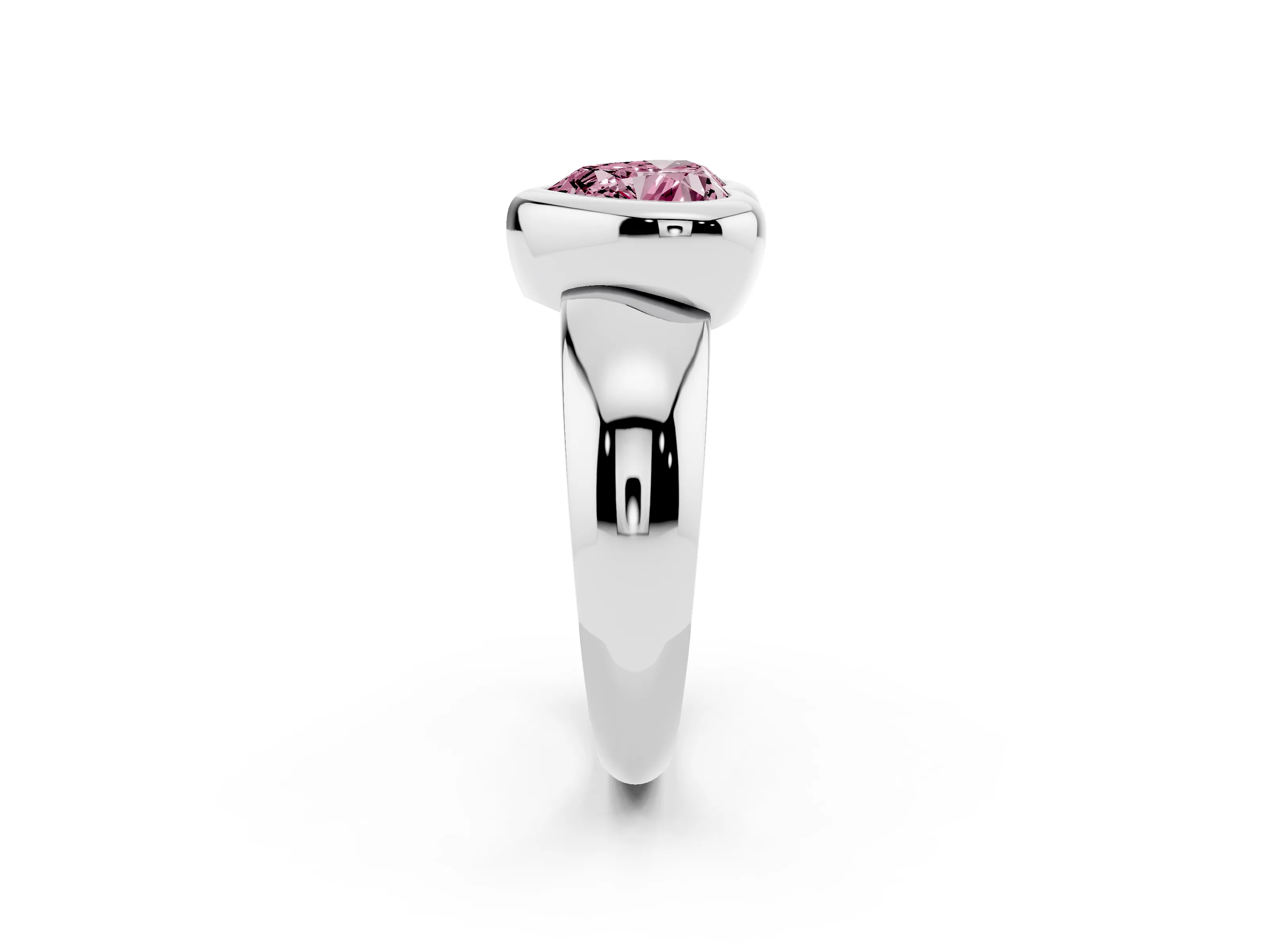 Fancy Pink Bezel Set Heart Cut Diamond Solitaire Ring Set in White gold with Wide Band