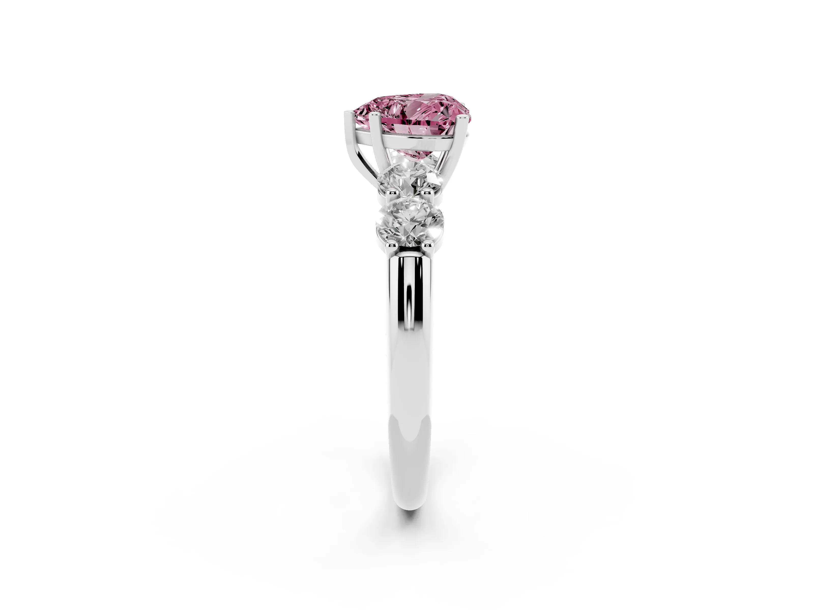 Fancy Pink Heart Cut Diamond Five-Stone Prong Set Ring Set in White gold with Classic Band