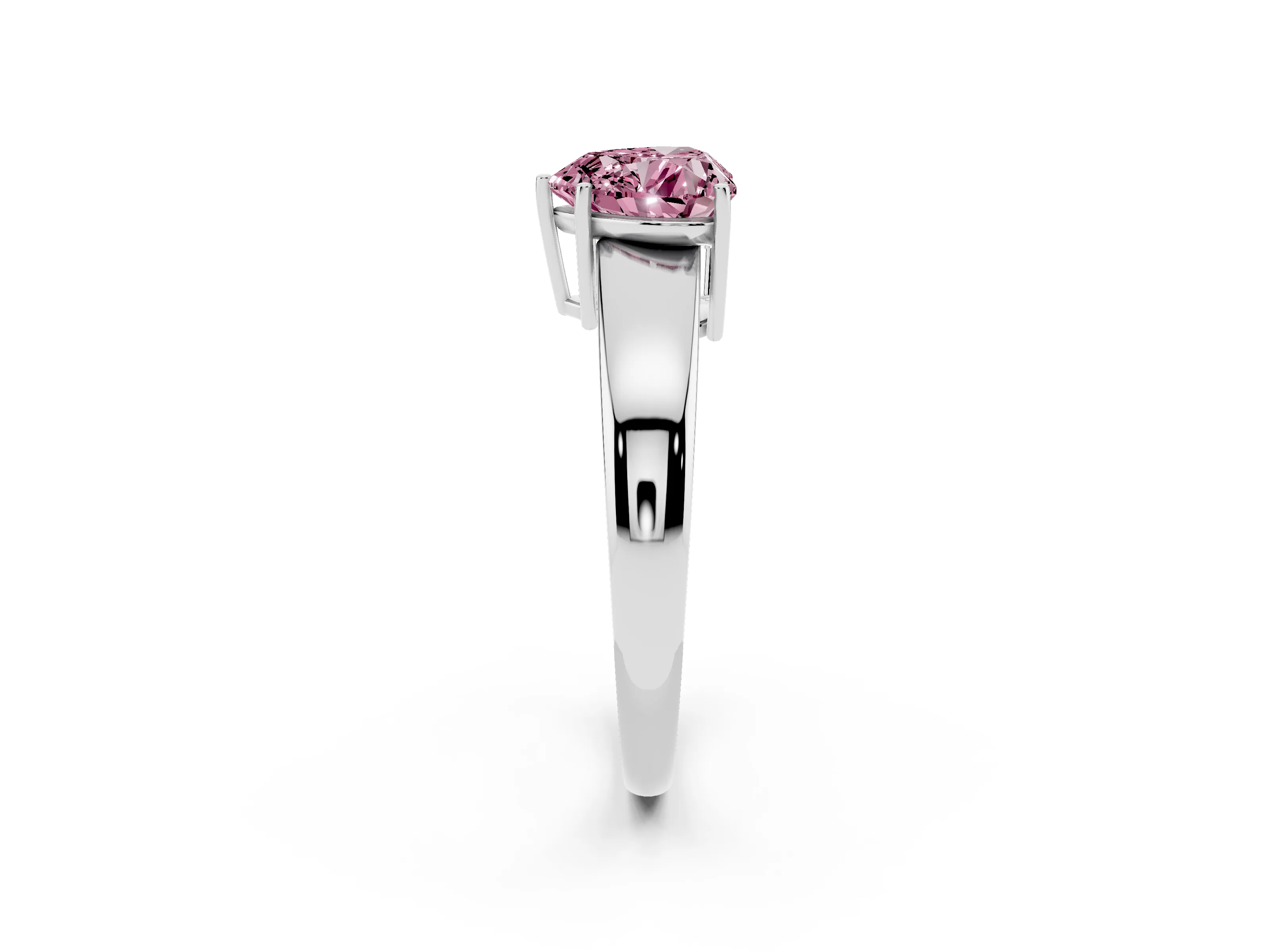 Fancy Pink Heart Cut Diamond Solitaire Ring Set in Silver with Tapered Band and Prong Setting