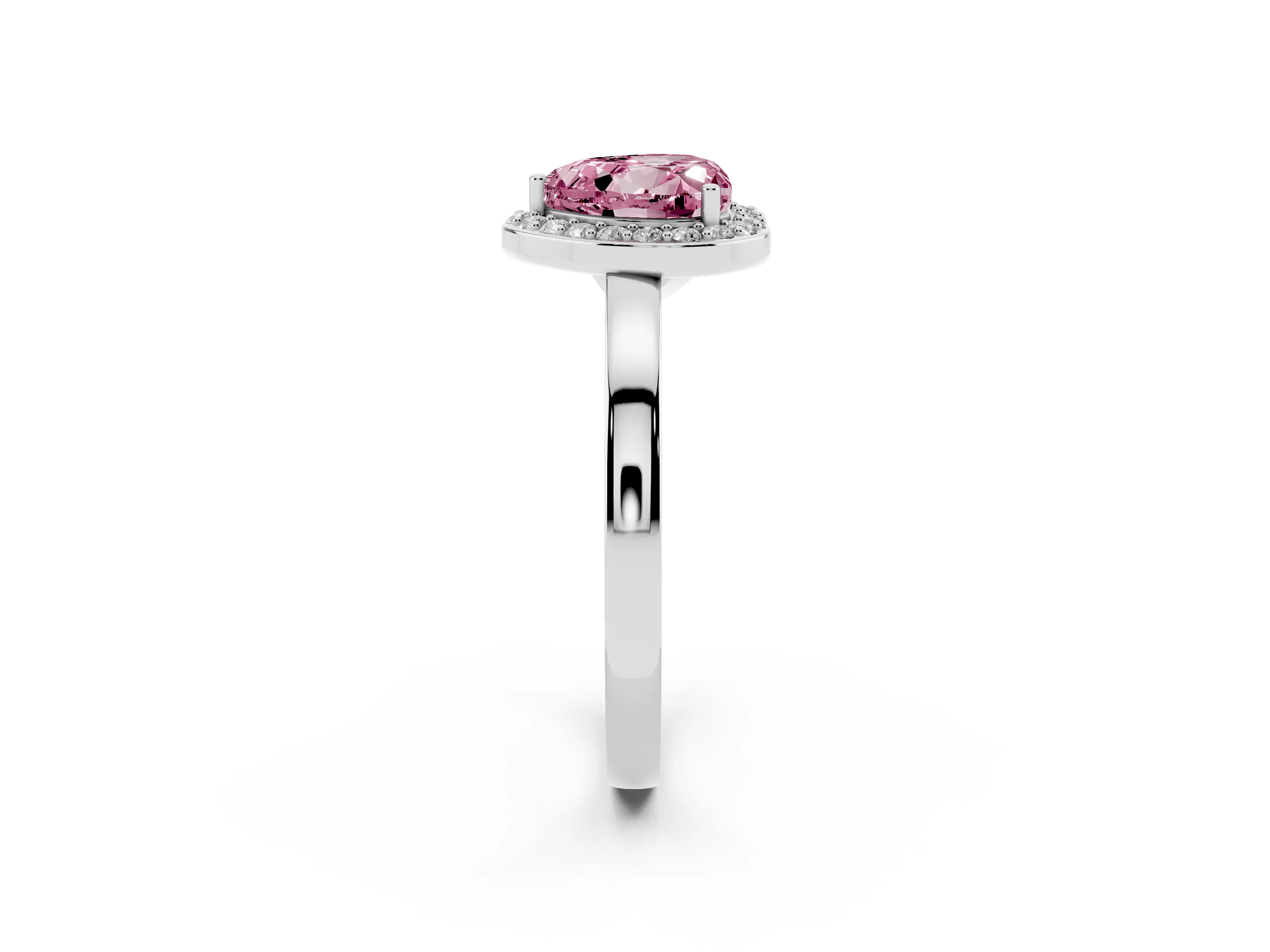 Fancy Pink Heart Cut Diamond Halo Ring Set in White gold with Solitaire Band and Prong Setting