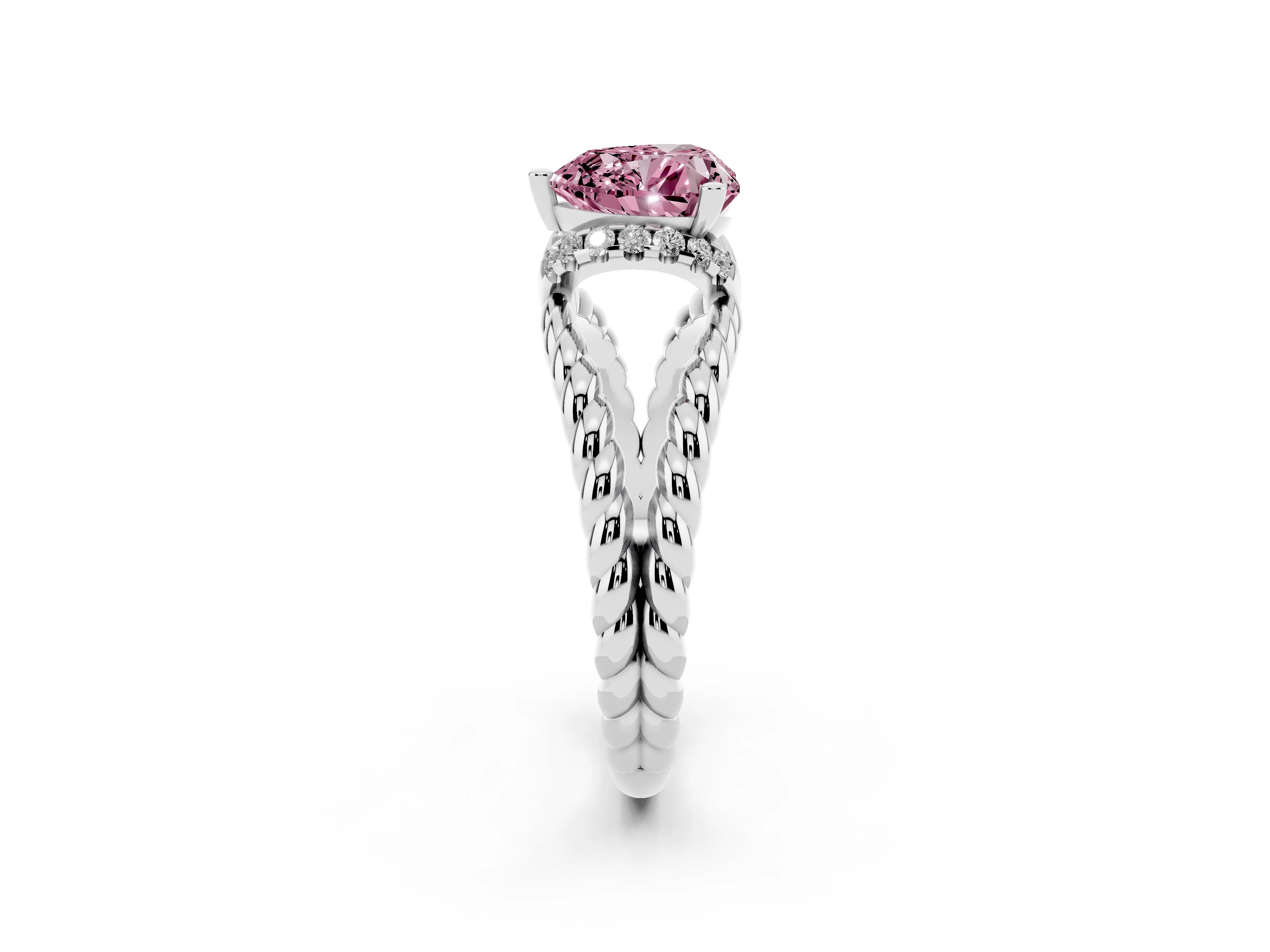 Fancy Pink Heart Cut Diamond Halo Ring Set in Silver with Twisted Band and Prong Setting