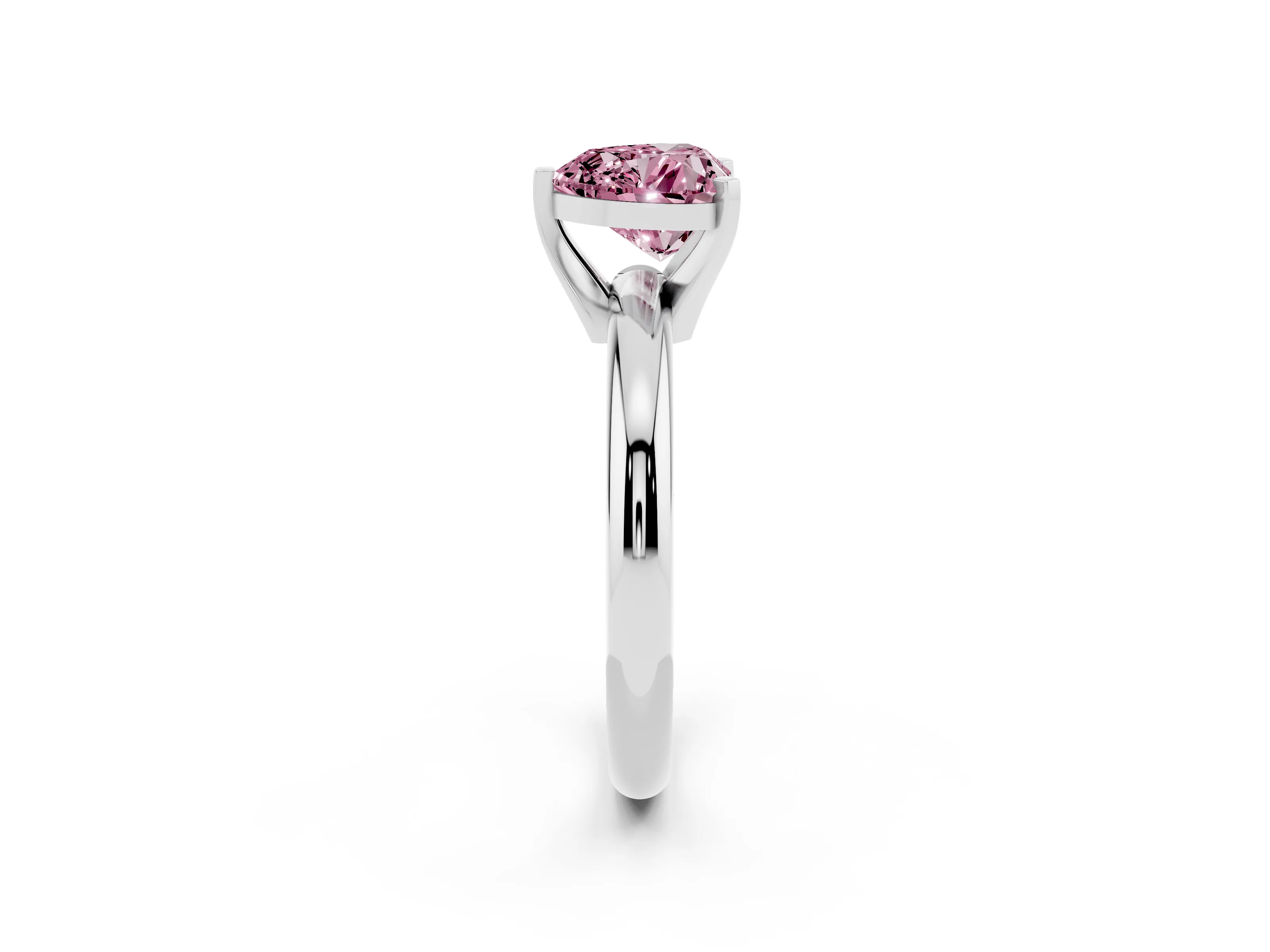 Fancy Pink Heart Cut Diamond Solitaire Engagement Ring Set in White gold with Round Band and Prong Setting